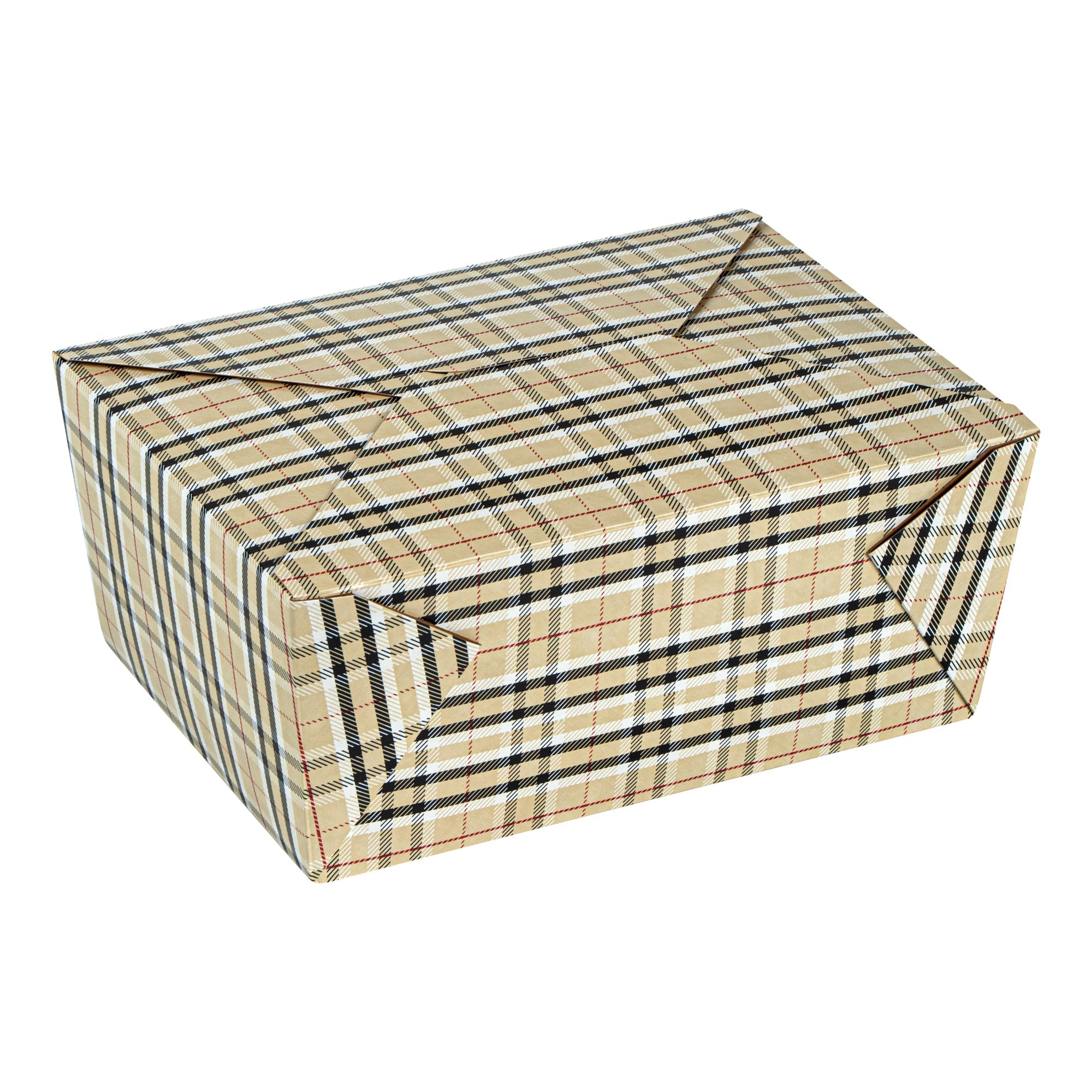 Bio Tek 98 oz Plaid Paper #4 Bio Box Take Out Container - 8 1/2" x 6 1/4" x 3 1/2" - 50 count box