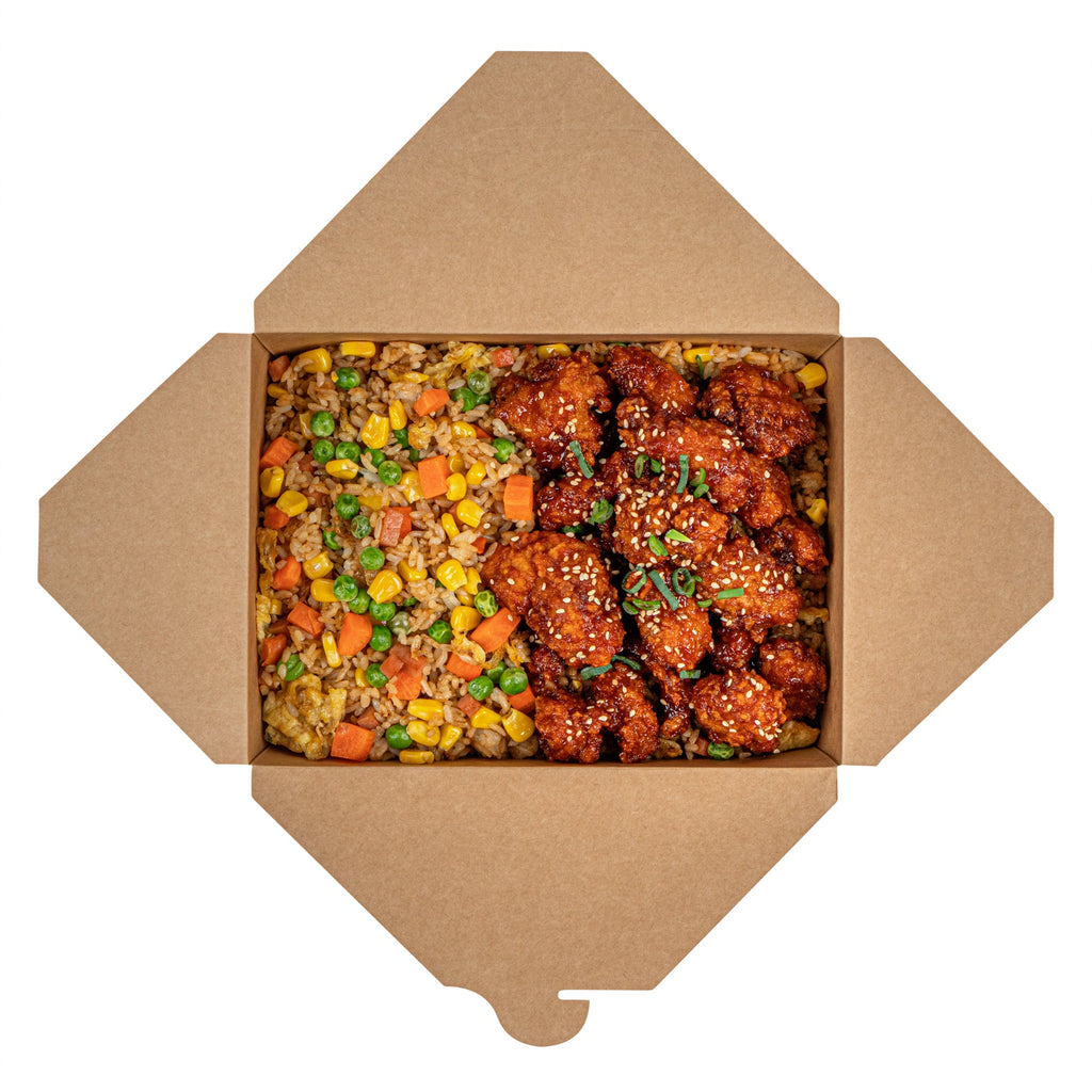 Bio Tek 98 oz Plaid Paper #4 Bio Box Take Out Container - 8 1/2" x 6 1/4" x 3 1/2" - 200 count box