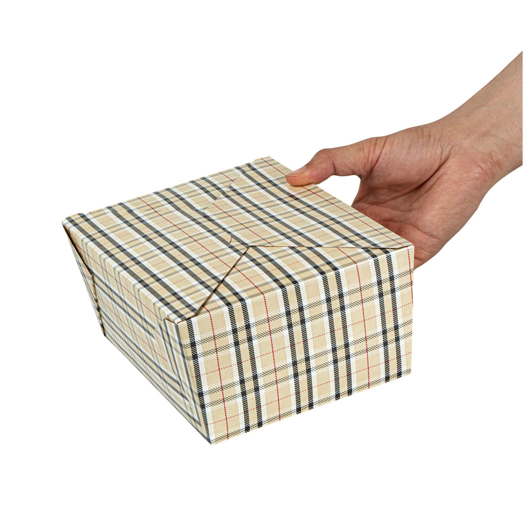 Bio Tek 98 oz Plaid Paper #4 Bio Box Take Out Container - 8 1/2" x 6 1/4" x 3 1/2" - 200 count box