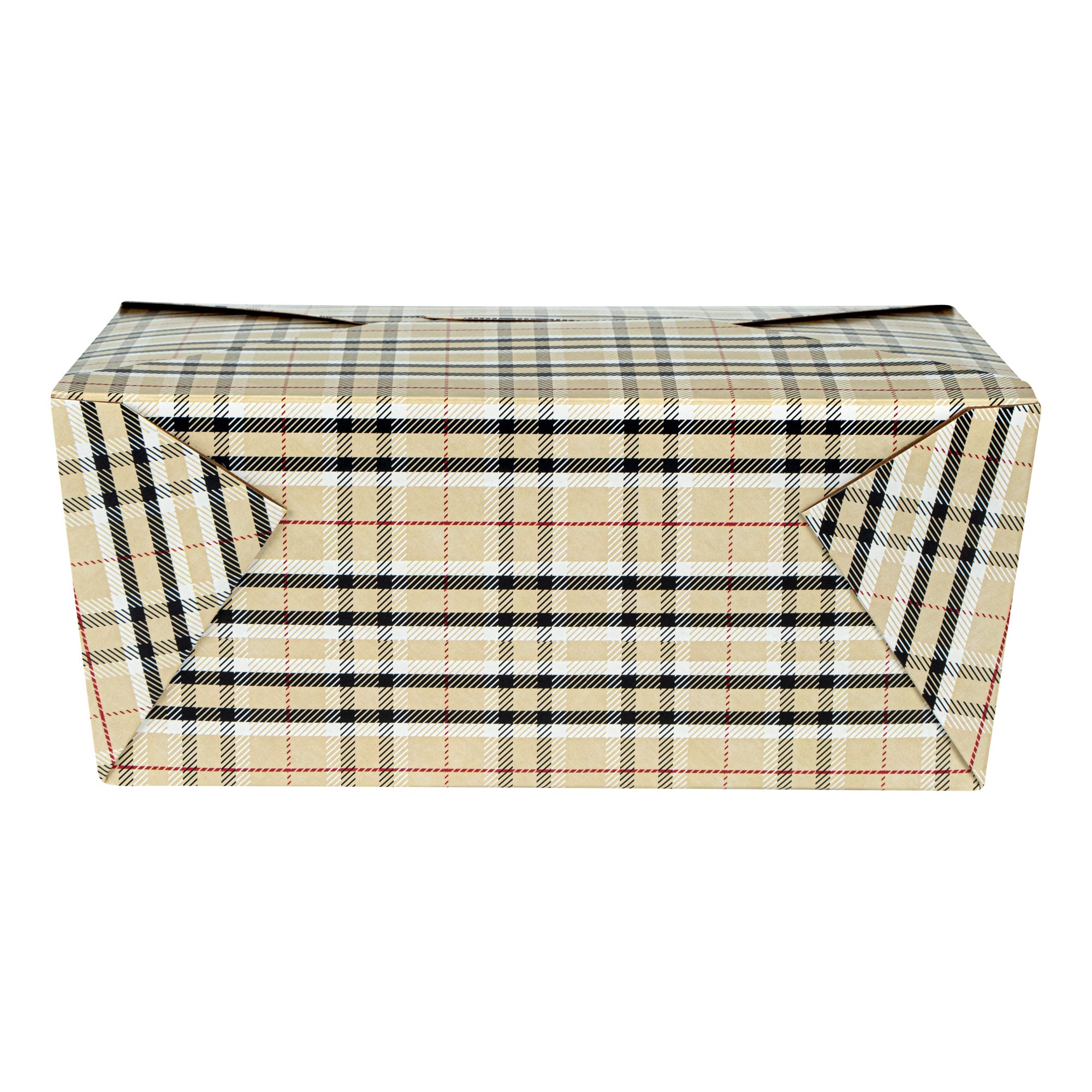 Bio Tek 98 oz Plaid Paper #4 Bio Box Take Out Container - 8 1/2" x 6 1/4" x 3 1/2" - 200 count box