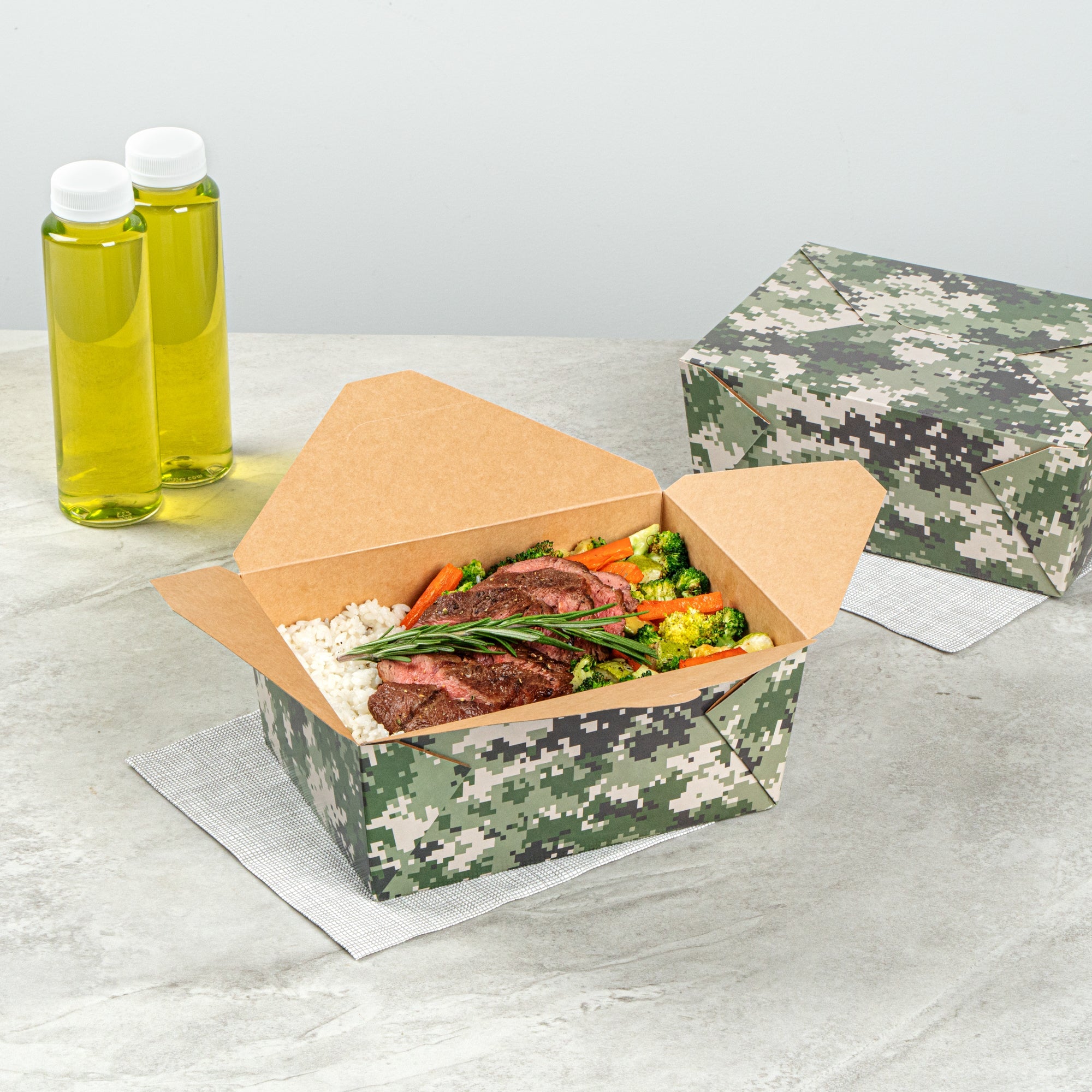 Bio Tek 98 oz Camouflage Paper #4 Bio Box Take Out Container - 8 1/2" x 6 1/4" x 3 1/2" - 200 count box
