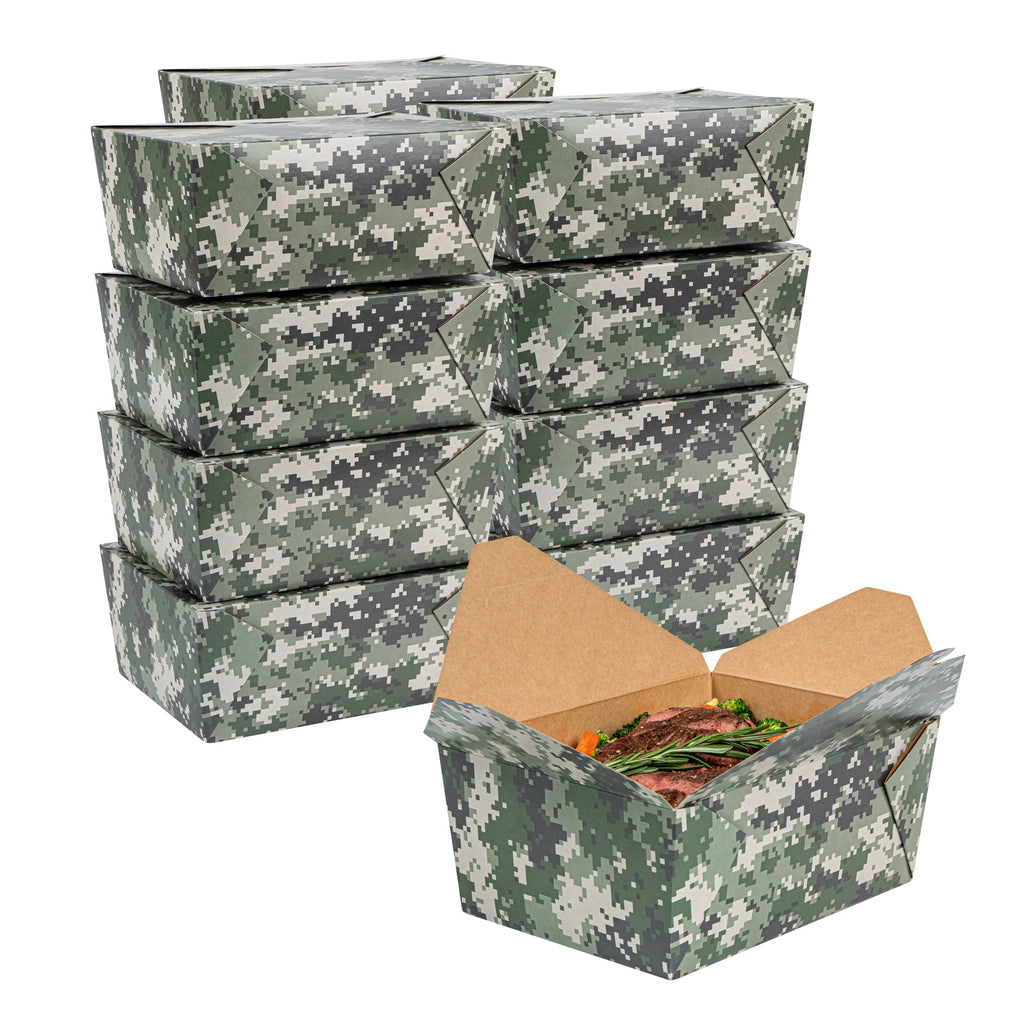 Bio Tek 98 oz Camouflage Paper #4 Bio Box Take Out Container - 8 1/2" x 6 1/4" x 3 1/2" - 50 count box
