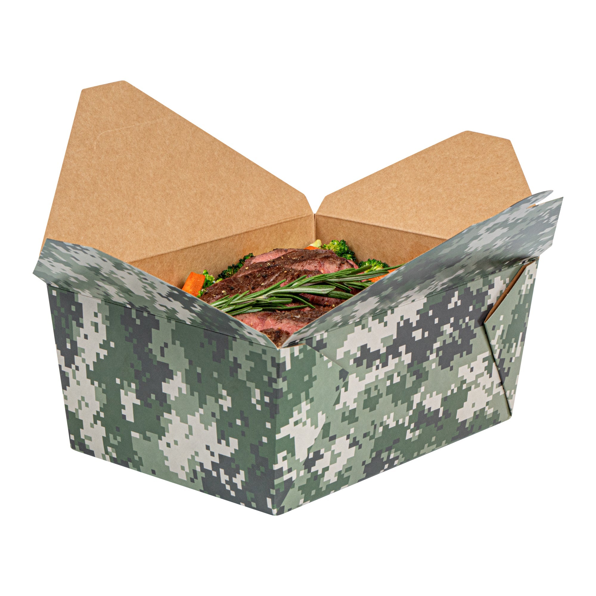Bio Tek 98 oz Camouflage Paper #4 Bio Box Take Out Container - 8 1/2" x 6 1/4" x 3 1/2" - 200 count box
