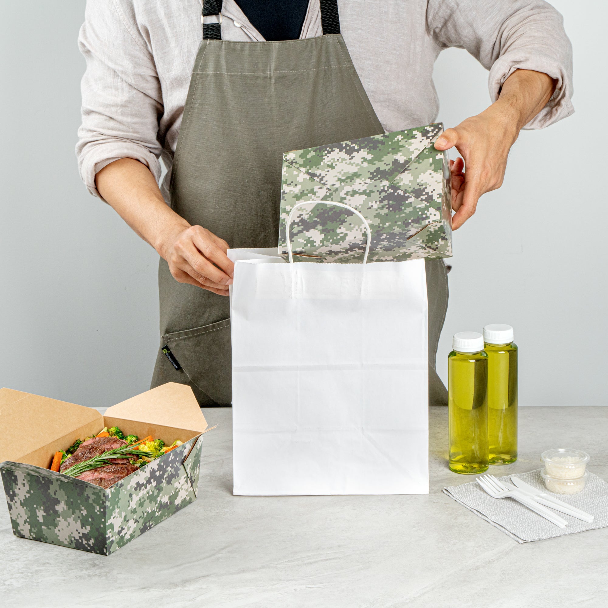 Bio Tek 98 oz Camouflage Paper #4 Bio Box Take Out Container - 8 1/2" x 6 1/4" x 3 1/2" - 200 count box