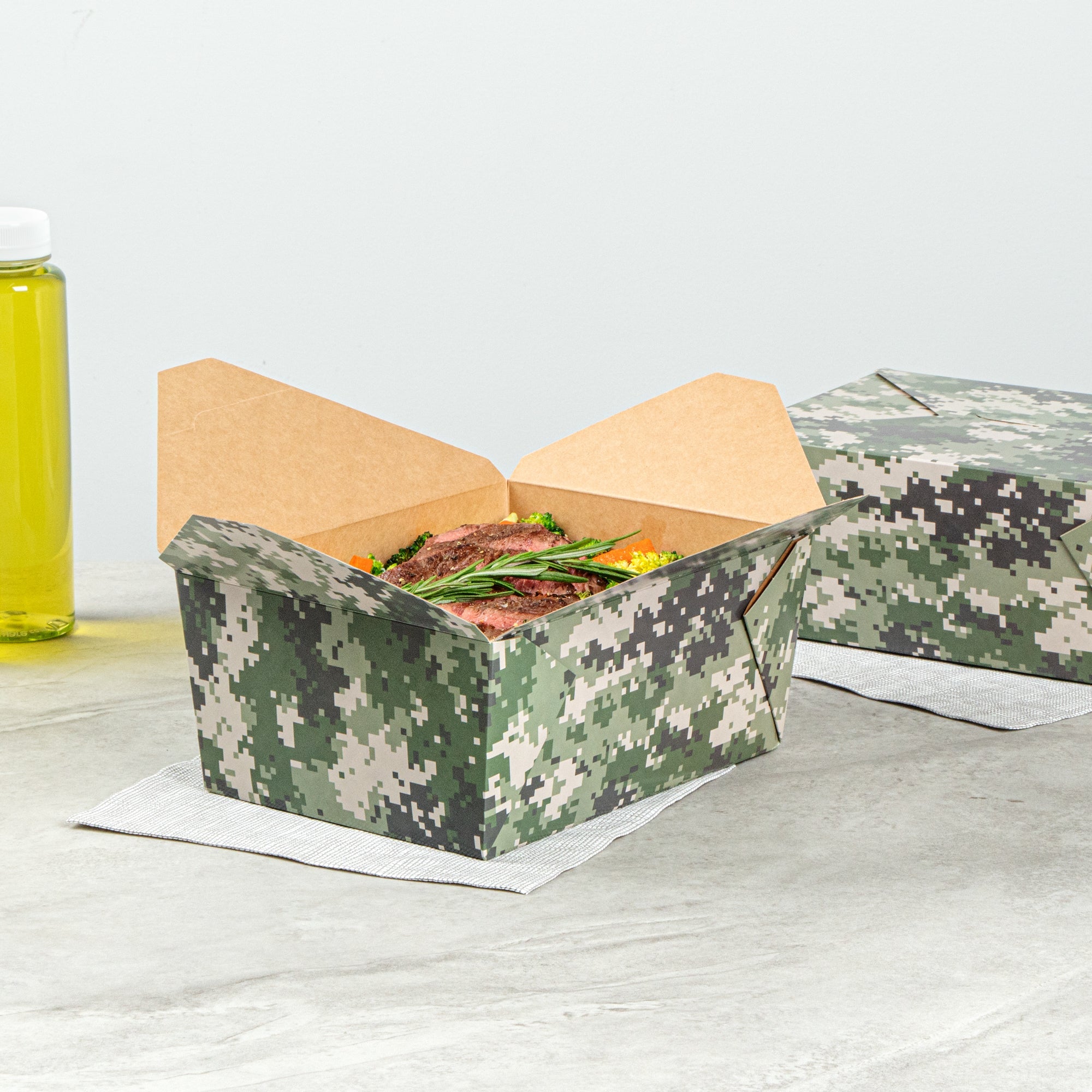 Bio Tek 98 oz Camouflage Paper #4 Bio Box Take Out Container - 8 1/2" x 6 1/4" x 3 1/2" - 200 count box