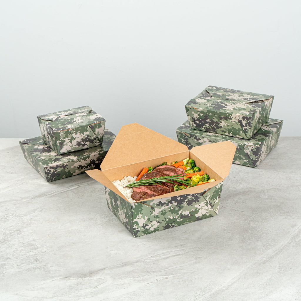 Bio Tek 98 oz Camouflage Paper #4 Bio Box Take Out Container - 8 1/2" x 6 1/4" x 3 1/2" - 200 count box
