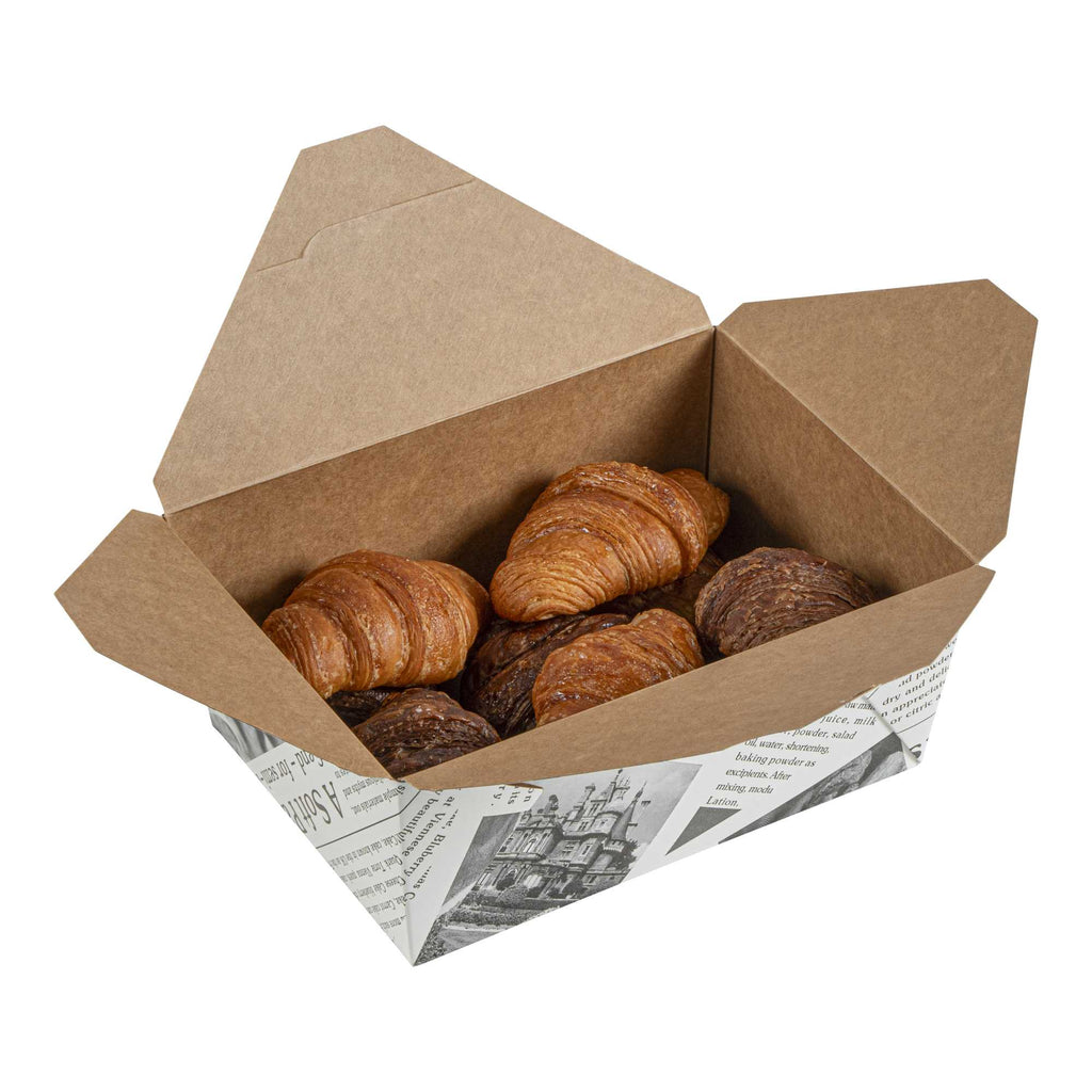 Bio Tek 98 oz Rectangle Newsprint Paper #4 Bio Box Take Out Container - 8 1/2" x 6 1/4" x 3 1/2" - 50 count box