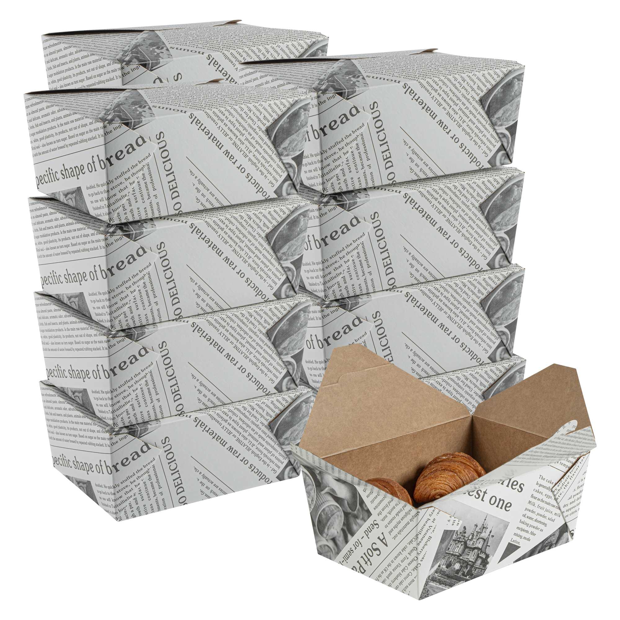 Bio Tek 98 oz Rectangle Newsprint Paper #4 Bio Box Take Out Container - 8 1/2" x 6 1/4" x 3 1/2" - 50 count box