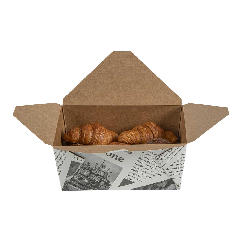Bio Tek 98 oz Rectangle Newsprint Paper #4 Bio Box Take Out Container - 8 1/2" x 6 1/4" x 3 1/2" - 50 count box