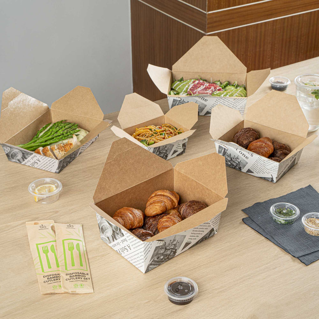 Bio Tek 98 oz Rectangle Newsprint Paper #4 Bio Box Take Out Container - 8 1/2" x 6 1/4" x 3 1/2" - 50 count box