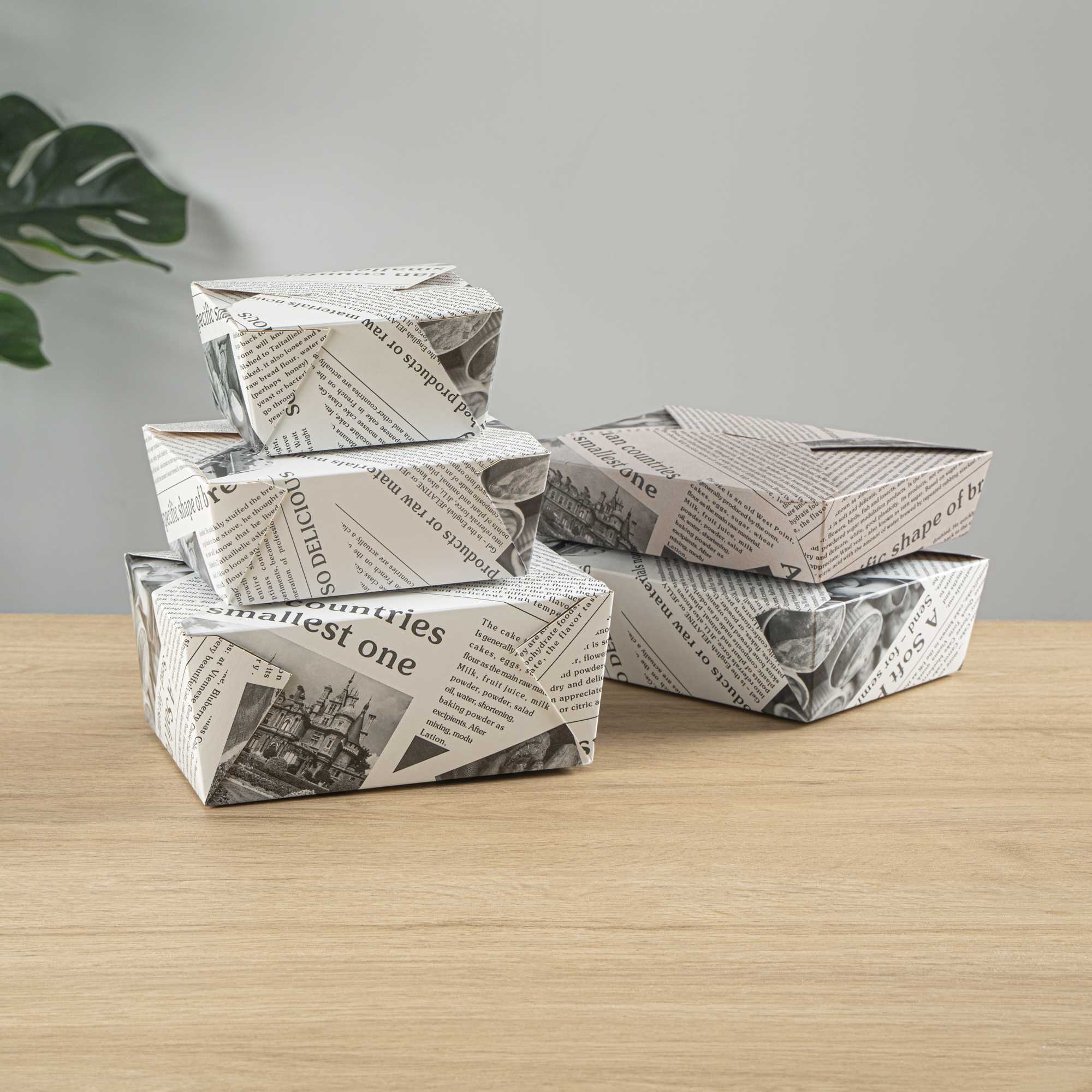 Bio Tek 98 oz Rectangle Newsprint Paper #4 Bio Box Take Out Container - 8 1/2" x 6 1/4" x 3 1/2" - 50 count box