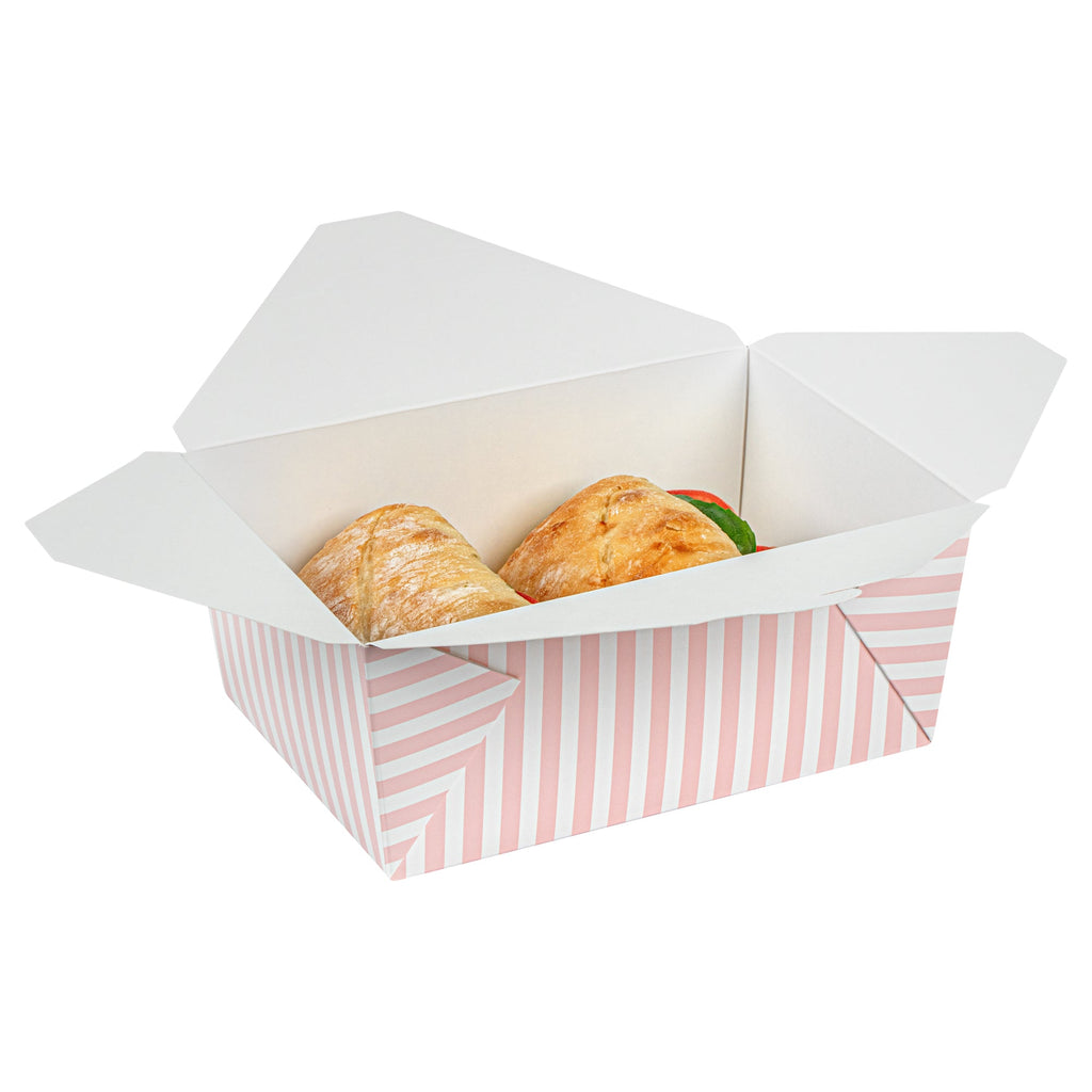 Bio Tek 98 oz Pink and White Stripe Paper #4 Bio Box Take Out Container - 8 1/2" x 6 1/4" x 3 1/2" - 50 count box