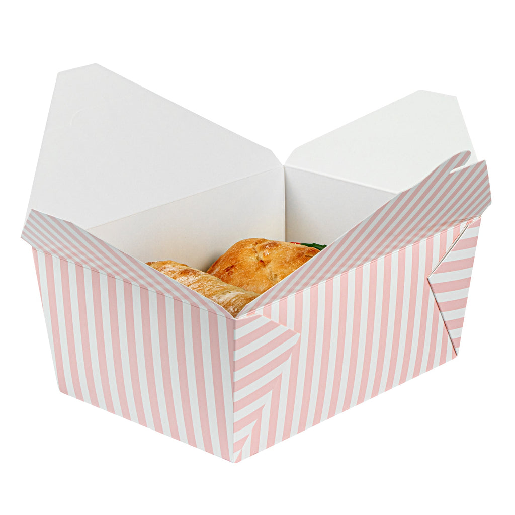 Bio Tek 98 oz Pink and White Stripe Paper #4 Bio Box Take Out Container - 8 1/2" x 6 1/4" x 3 1/2" - 50 count box