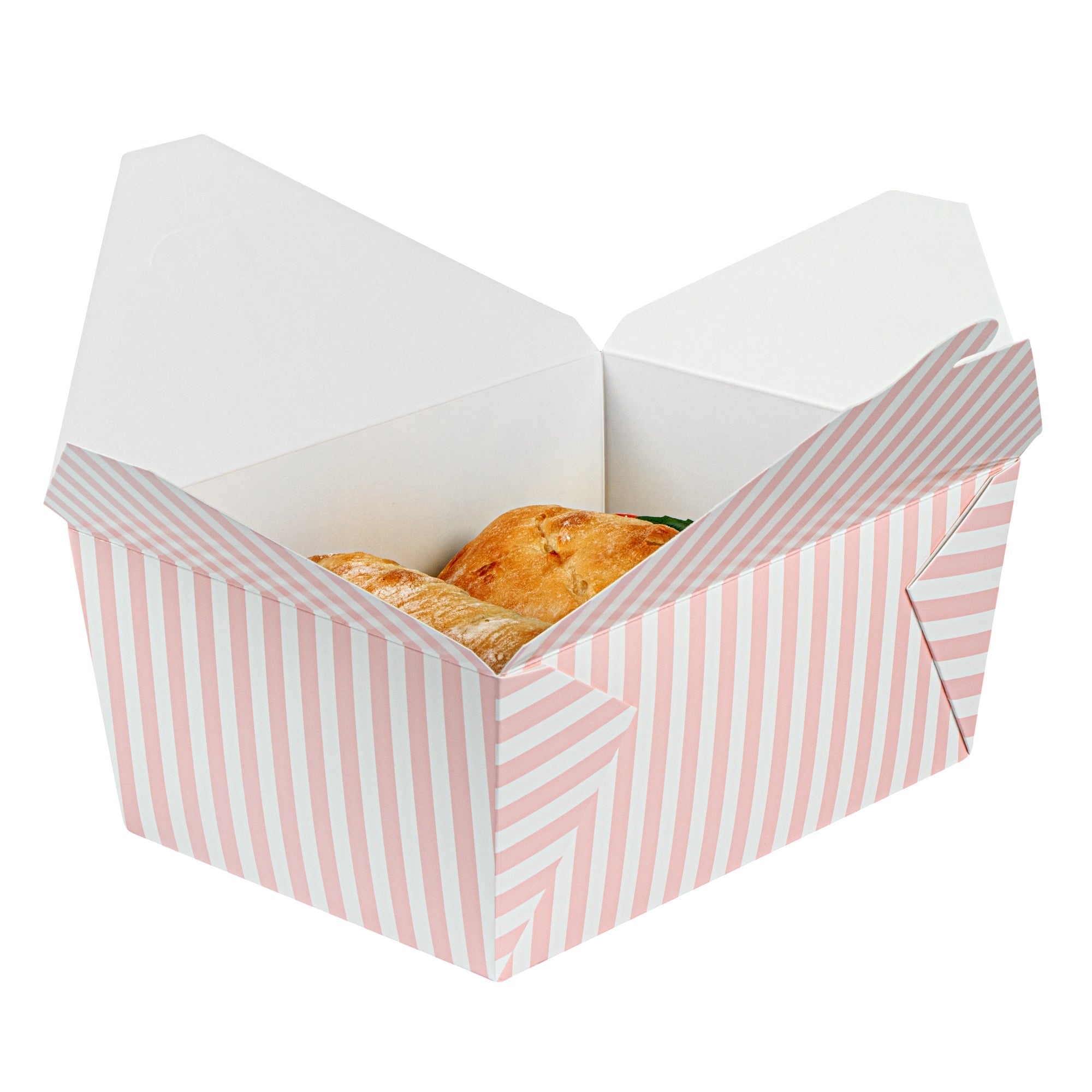 Bio Tek 98 oz Pink and White Stripe Paper #4 Bio Box Take Out Container - 8 1/2" x 6 1/4" x 3 1/2" - 50 count box