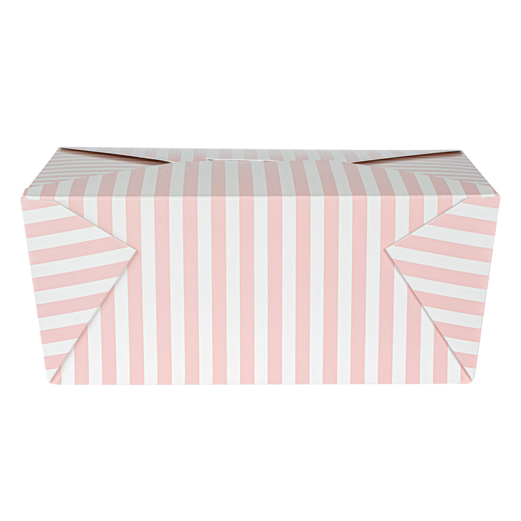 Bio Tek 98 oz Pink and White Stripe Paper #4 Bio Box Take Out Container - 8 1/2" x 6 1/4" x 3 1/2" - 50 count box