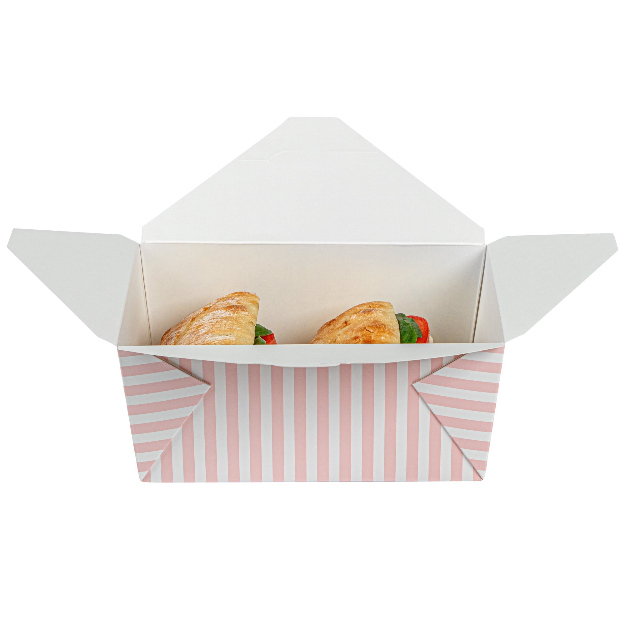 Bio Tek 98 oz Pink and White Stripe Paper #4 Bio Box Take Out Container - 8 1/2" x 6 1/4" x 3 1/2" - 200 count box