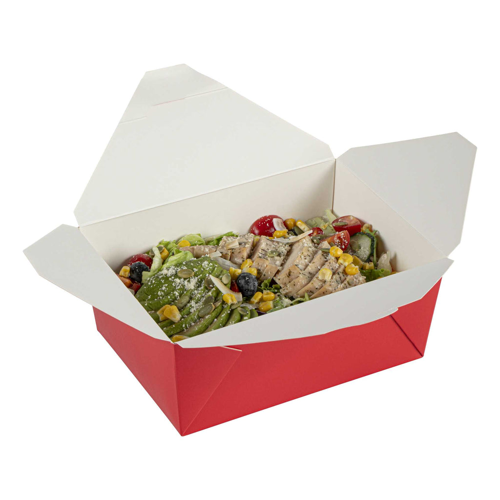 Bio Tek 98 oz Rectangle Red Paper #4 Bio Box Take Out Container - 8 1/2" x 6 1/4" x 3 1/2" - 50 count box