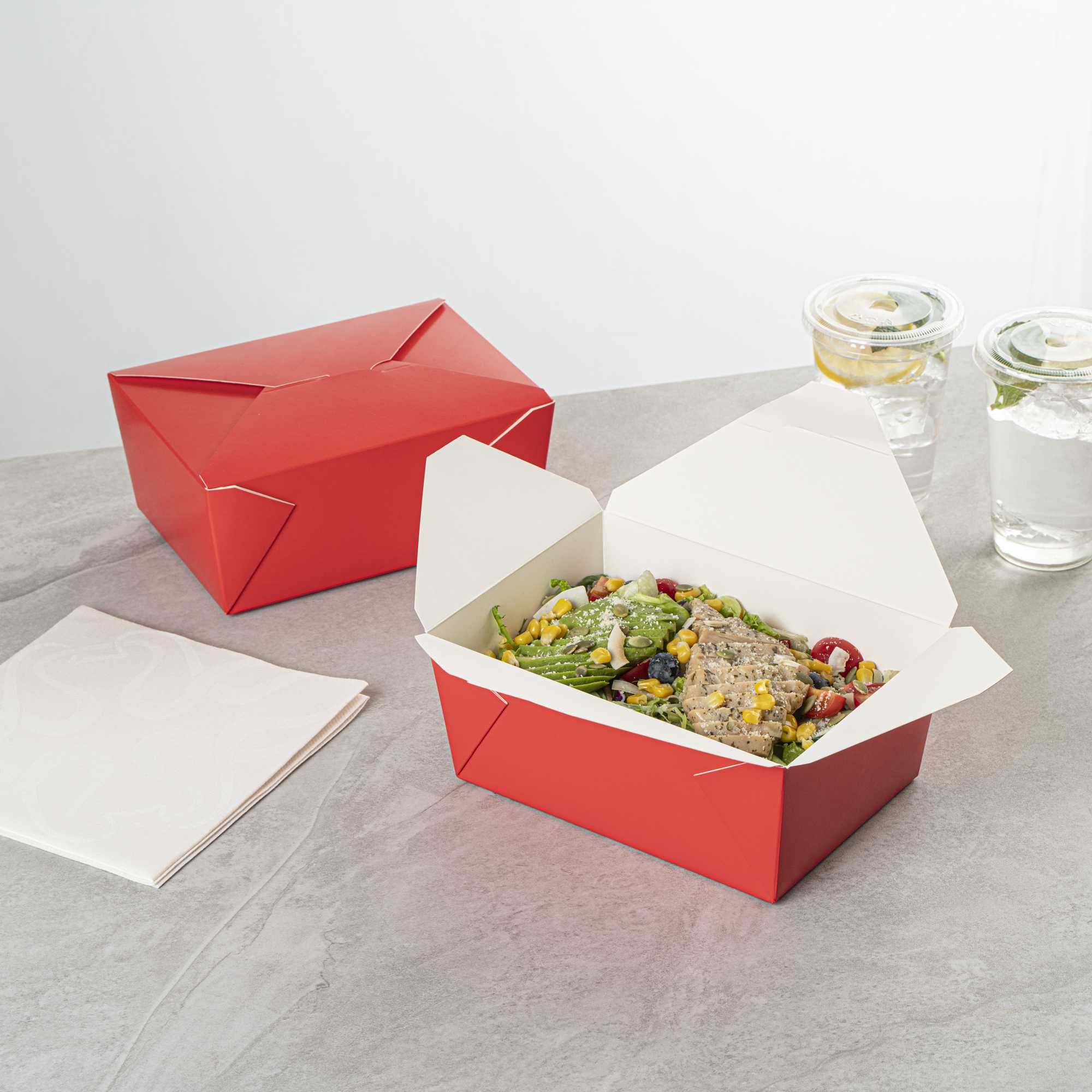 Bio Tek 98 oz Rectangle Red Paper #4 Bio Box Take Out Container - 8 1/2" x 6 1/4" x 3 1/2" - 50 count box