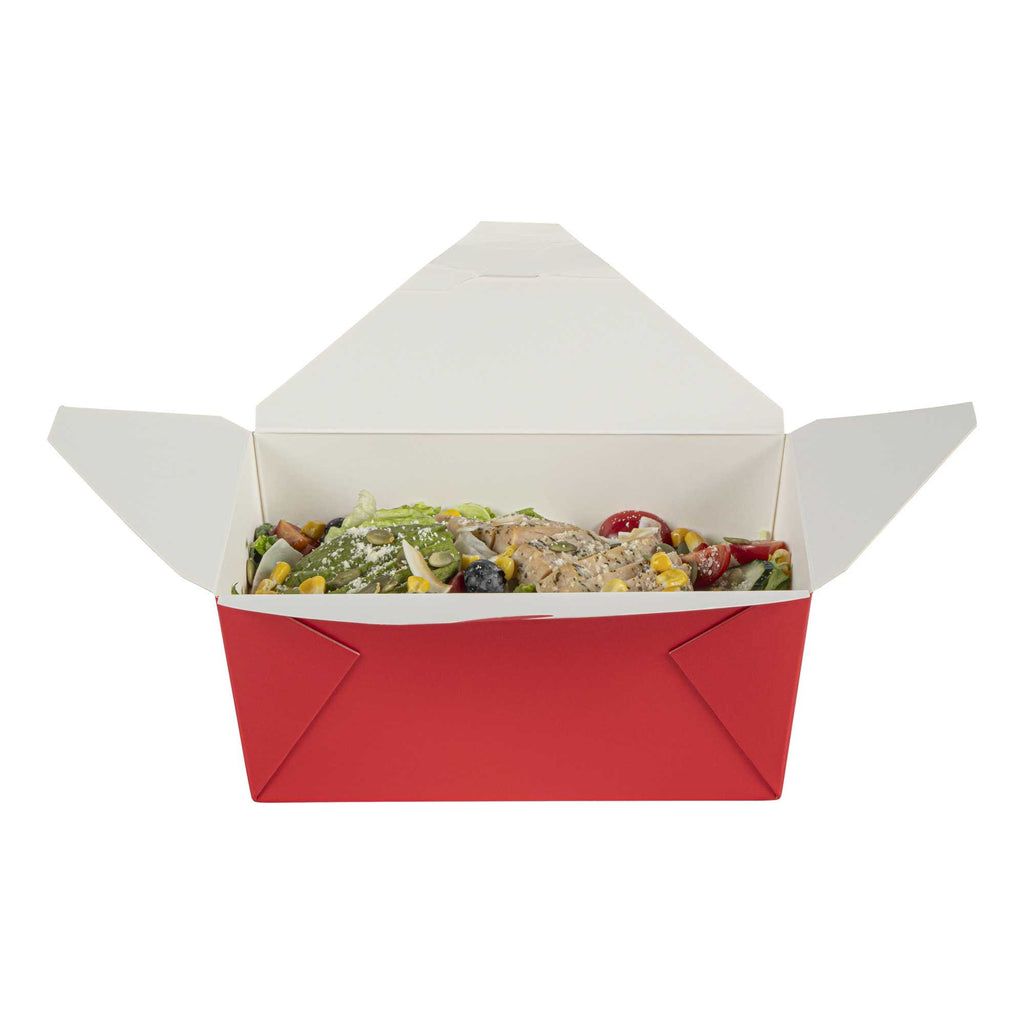 Bio Tek 98 oz Rectangle Red Paper #4 Bio Box Take Out Container - 8 1/2" x 6 1/4" x 3 1/2" - 50 count box