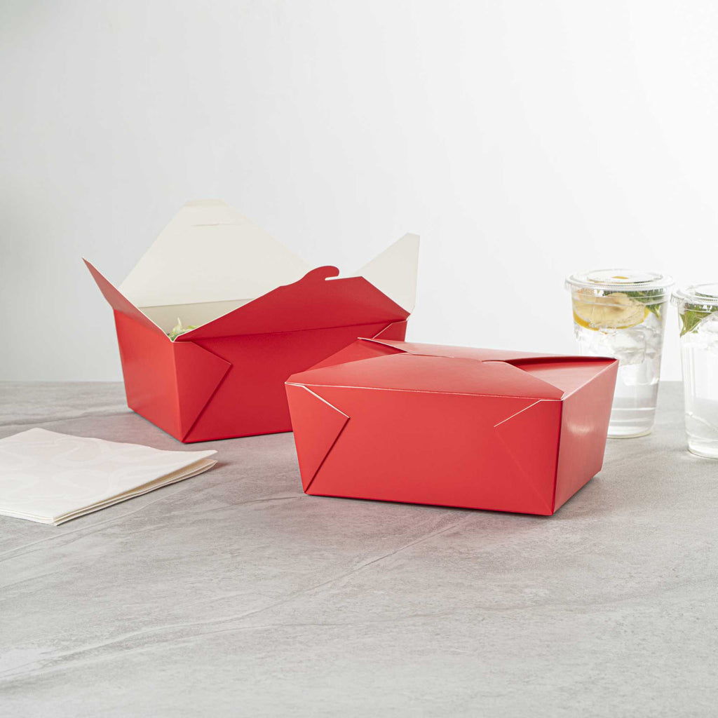 Bio Tek 98 oz Rectangle Red Paper #4 Bio Box Take Out Container - 8 1/2" x 6 1/4" x 3 1/2" - 50 count box