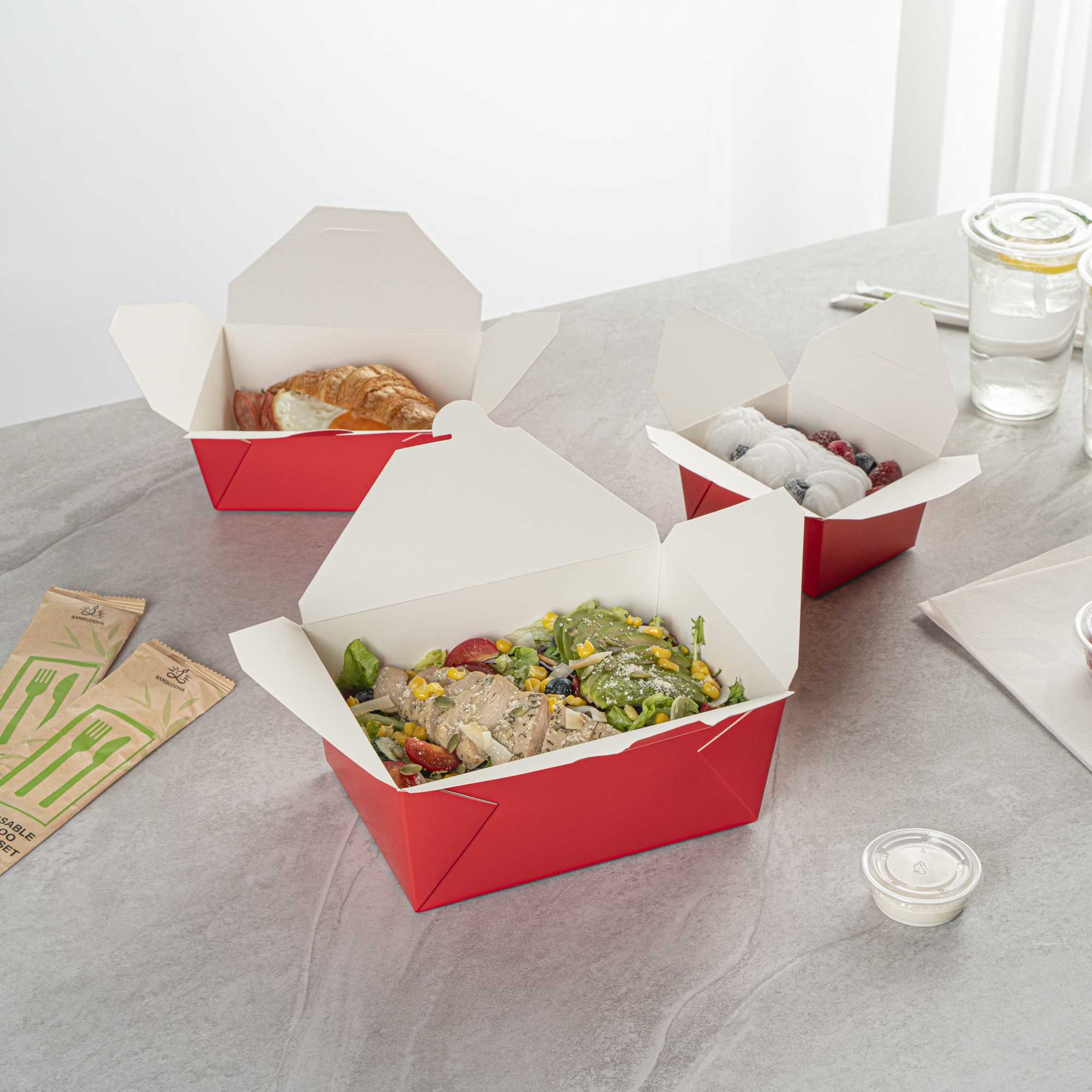 Bio Tek 98 oz Rectangle Red Paper #4 Bio Box Take Out Container - 8 1/2" x 6 1/4" x 3 1/2" - 50 count box