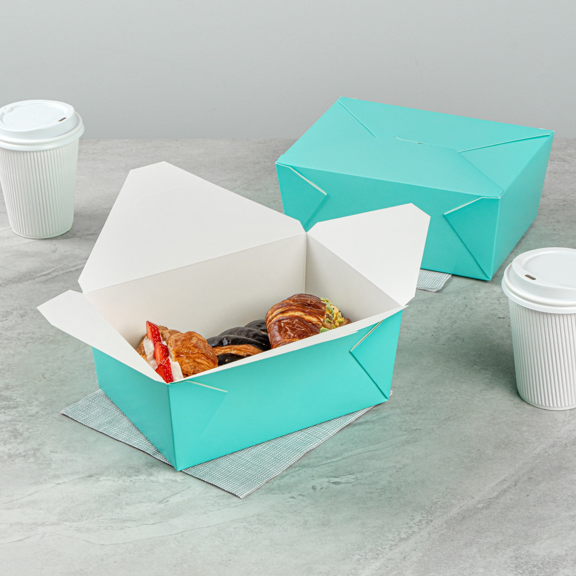 Bio Tek 98 oz Rectangle Turquoise Paper #4 Bio Box Take Out Container - 8 1/2" x 6 1/4" x 3 1/2" - 200 count box