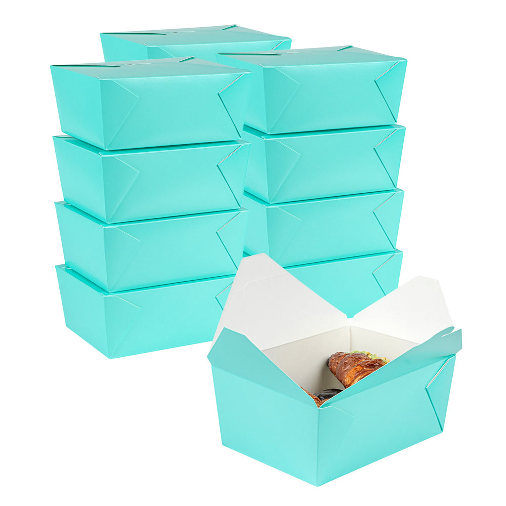 Bio Tek 98 oz Rectangle Turquoise Paper #4 Bio Box Take Out Container - 8 1/2" x 6 1/4" x 3 1/2" - 50 count box