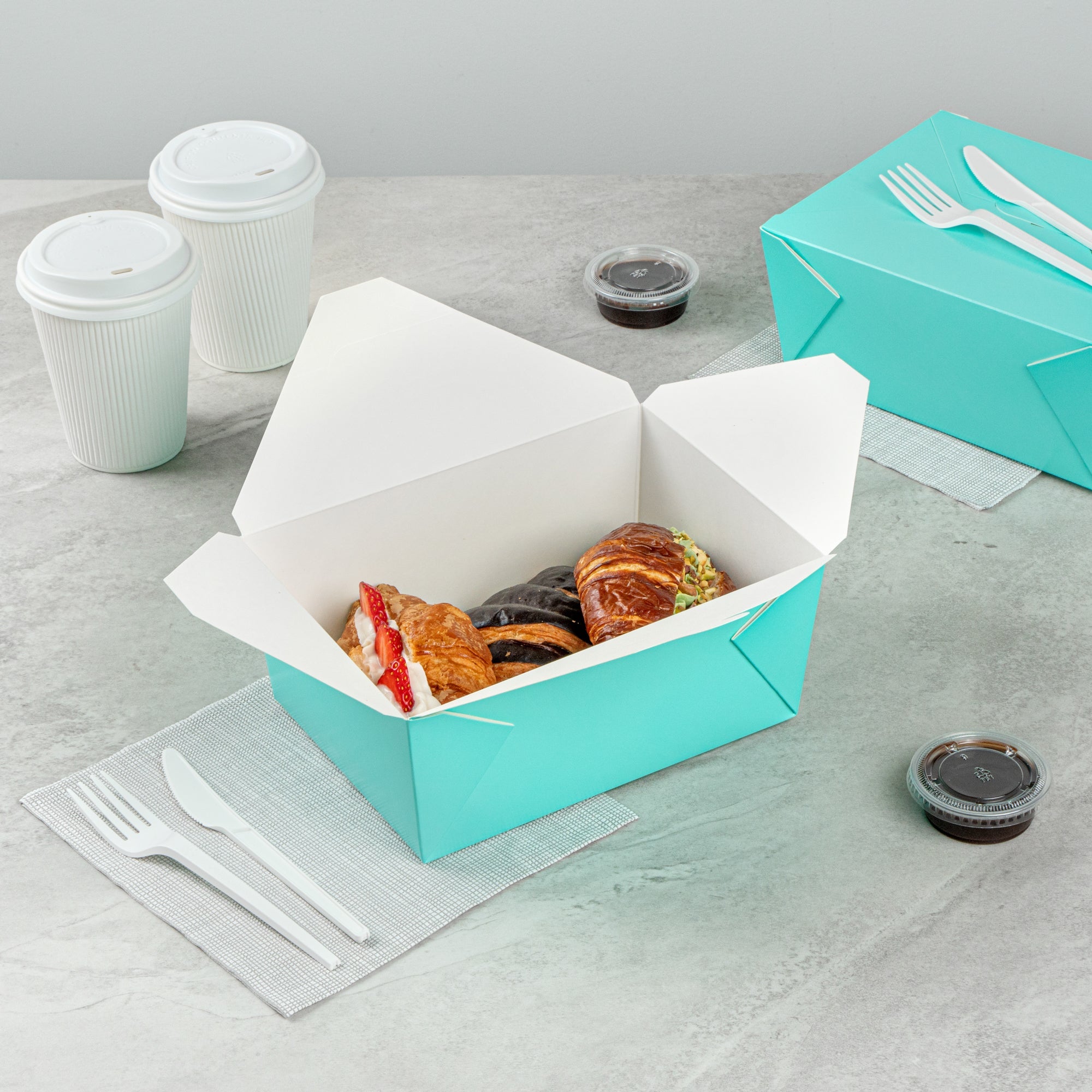 Bio Tek 98 oz Rectangle Turquoise Paper #4 Bio Box Take Out Container - 8 1/2" x 6 1/4" x 3 1/2" - 200 count box