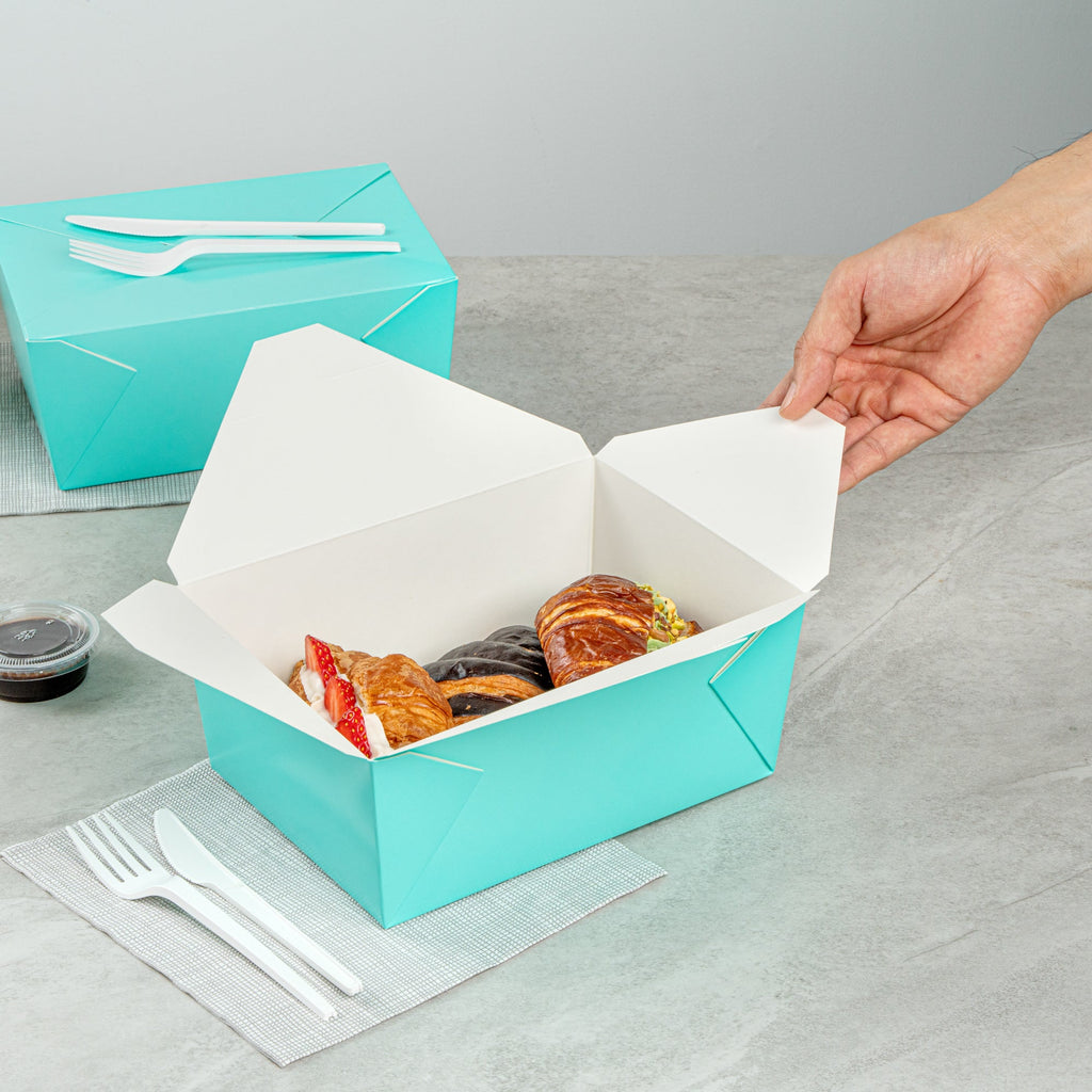 Bio Tek 98 oz Rectangle Turquoise Paper #4 Bio Box Take Out Container - 8 1/2" x 6 1/4" x 3 1/2" - 200 count box