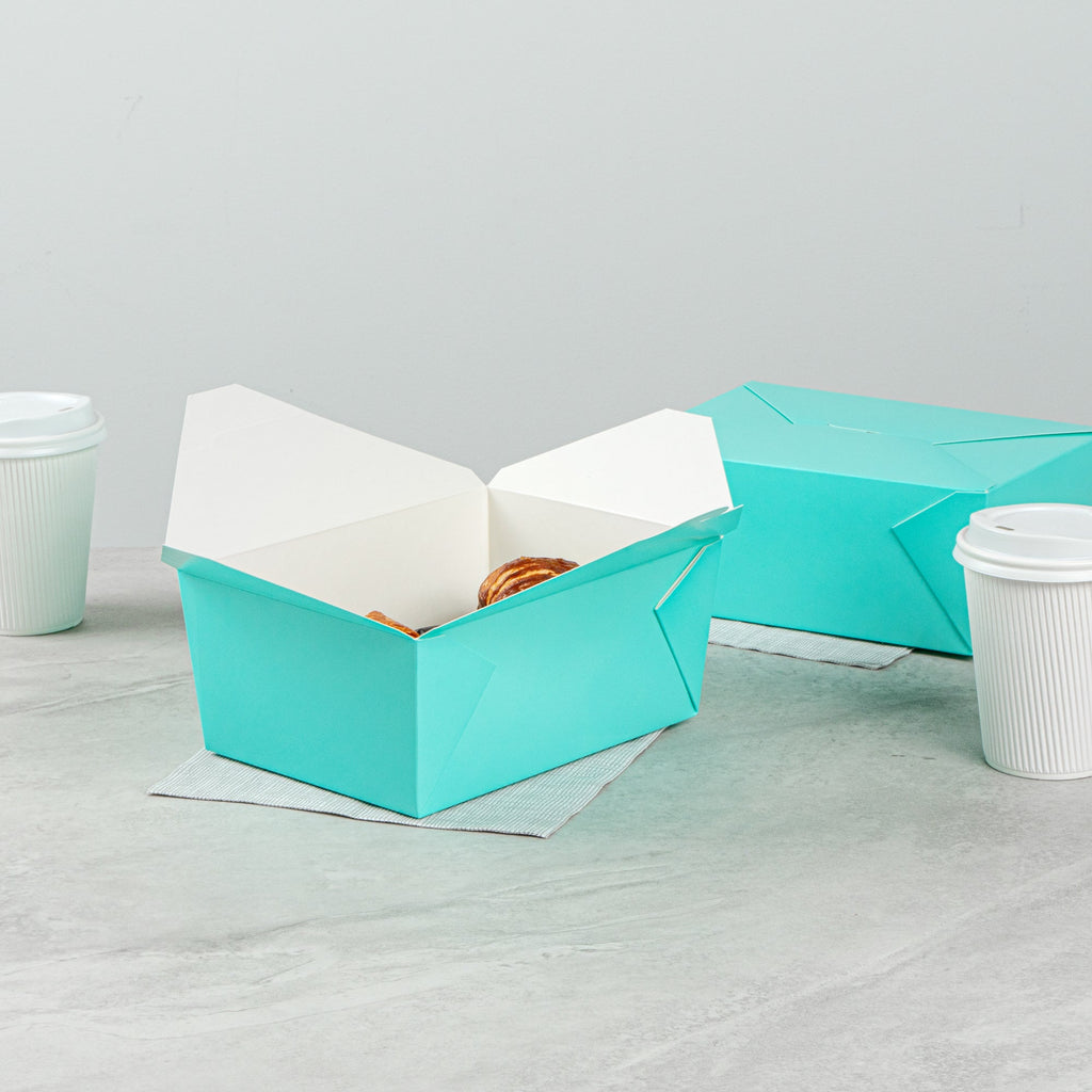 Bio Tek 98 oz Rectangle Turquoise Paper #4 Bio Box Take Out Container - 8 1/2" x 6 1/4" x 3 1/2" - 200 count box