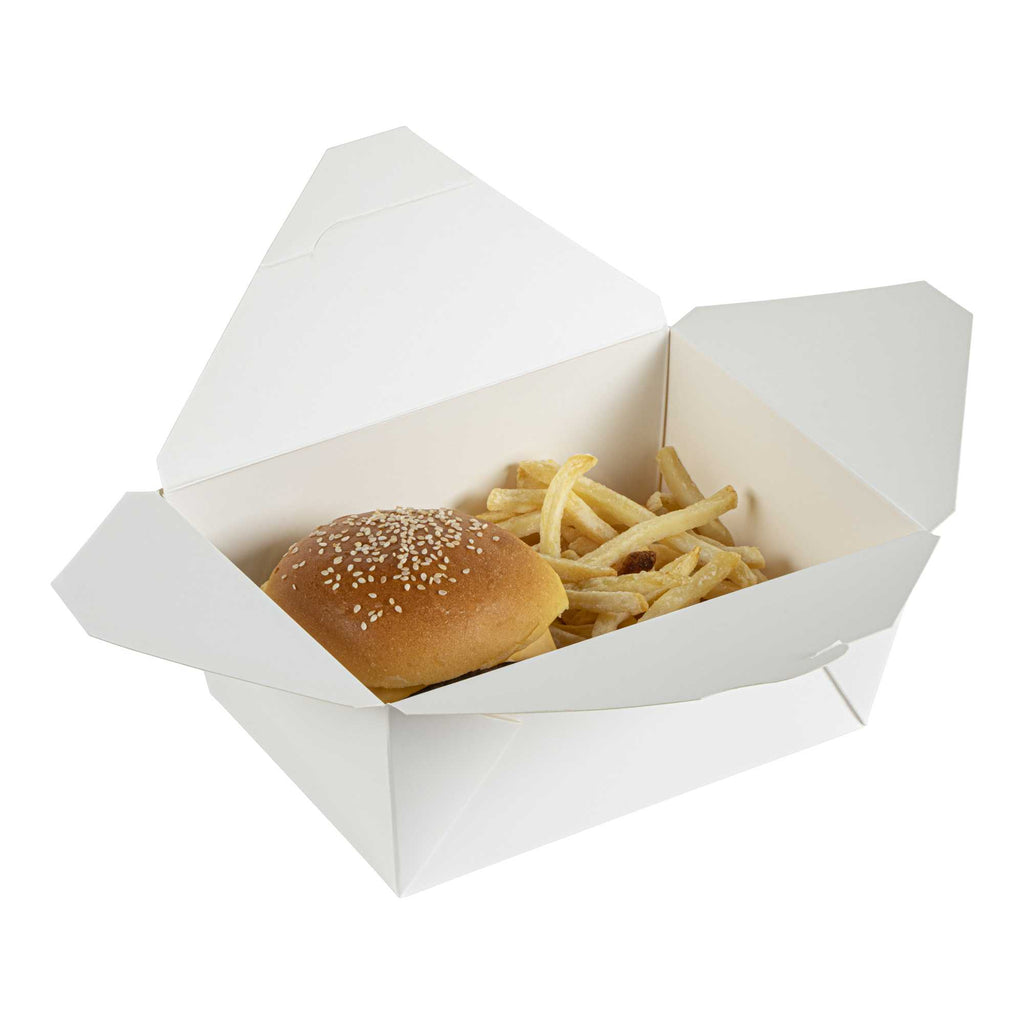 Bio Tek 98 oz Rectangle White Paper #4 Bio Box Take Out Container - 8 1/2" x 6 1/4" x 3 1/2" - 50 count box