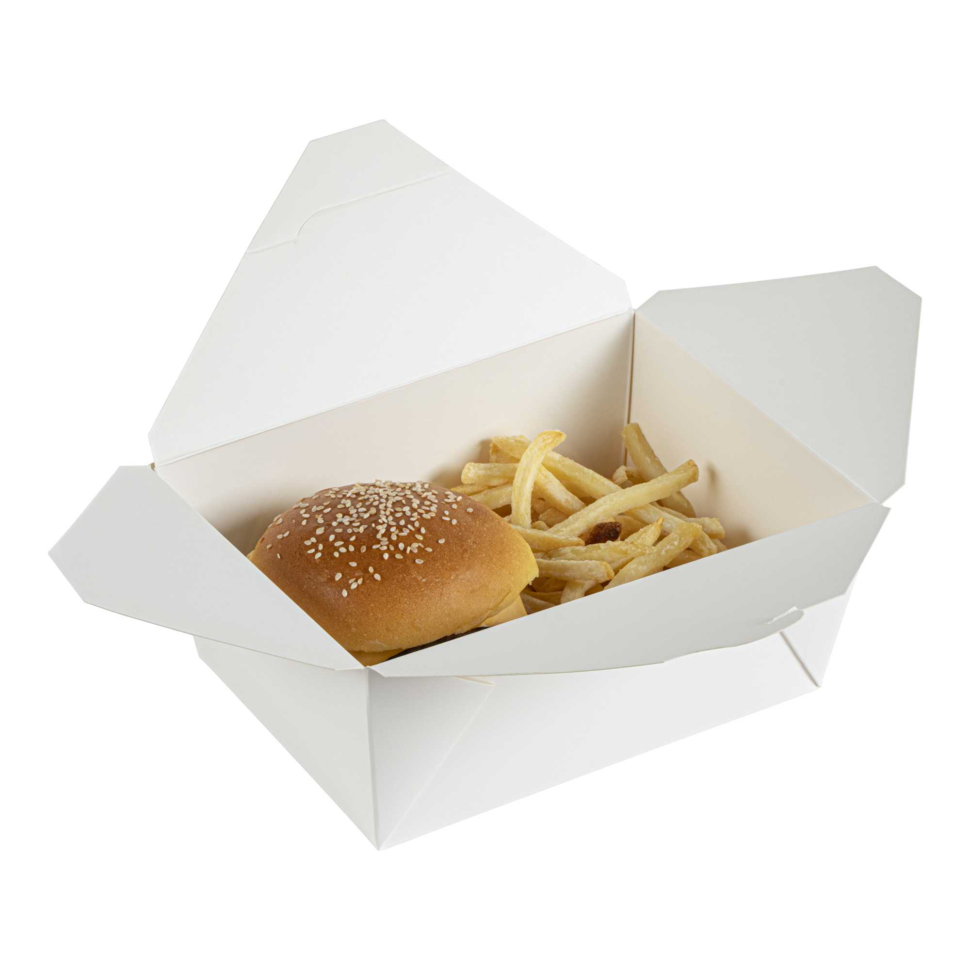 Bio Tek 98 oz Rectangle White Paper #4 Bio Box Take Out Container - 8 1/2" x 6 1/4" x 3 1/2" - 50 count box