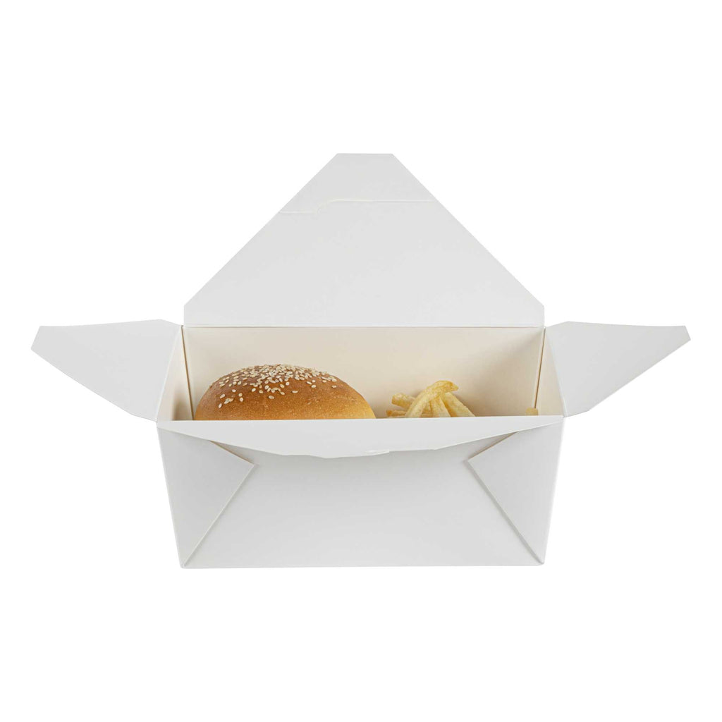 Bio Tek 98 oz Rectangle White Paper #4 Bio Box Take Out Container - 8 1/2" x 6 1/4" x 3 1/2" - 50 count box