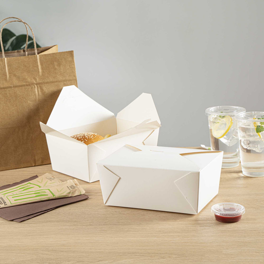 Bio Tek 98 oz Rectangle White Paper #4 Bio Box Take Out Container - 8 1/2" x 6 1/4" x 3 1/2" - 50 count box