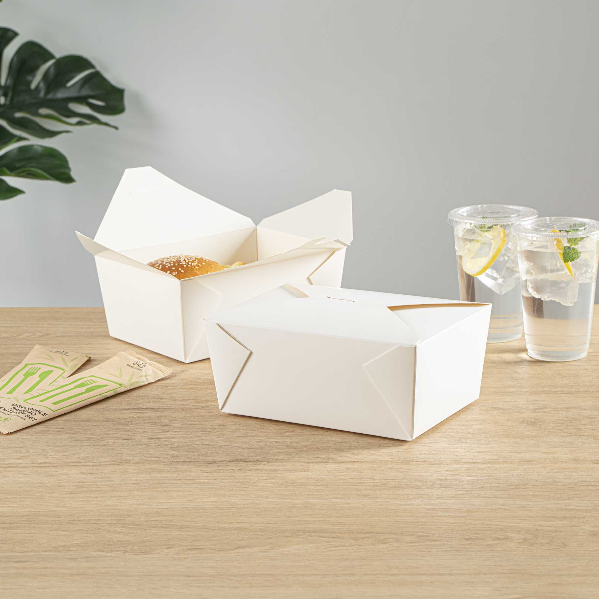 Bio Tek 98 oz Rectangle White Paper #4 Bio Box Take Out Container - 8 1/2" x 6 1/4" x 3 1/2" - 200 count box