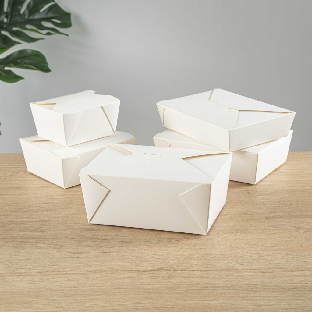 Bio Tek 98 oz Rectangle White Paper #4 Bio Box Take Out Container - 8 1/2" x 6 1/4" x 3 1/2" - 200 count box