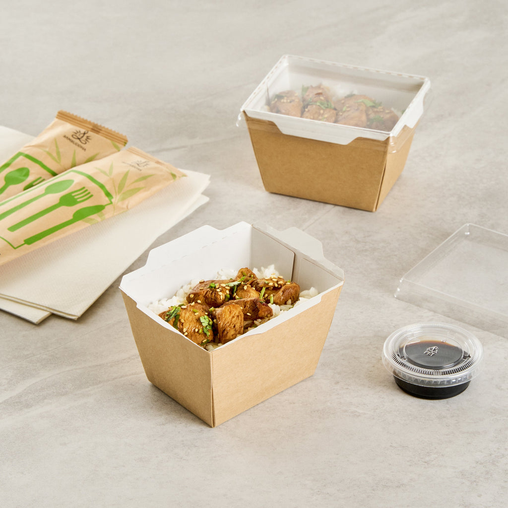 Cafe Vision 17 oz Rectangle Kraft Paper Small Click Lock Container - 4 1/4" x 3 1/4" x 2 3/4" - 200 count box