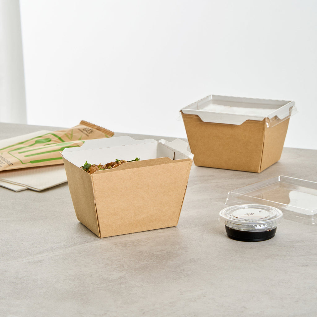 Cafe Vision 17 oz Rectangle Kraft Paper Small Click Lock Container - 4 1/4" x 3 1/4" x 2 3/4" - 50 count box