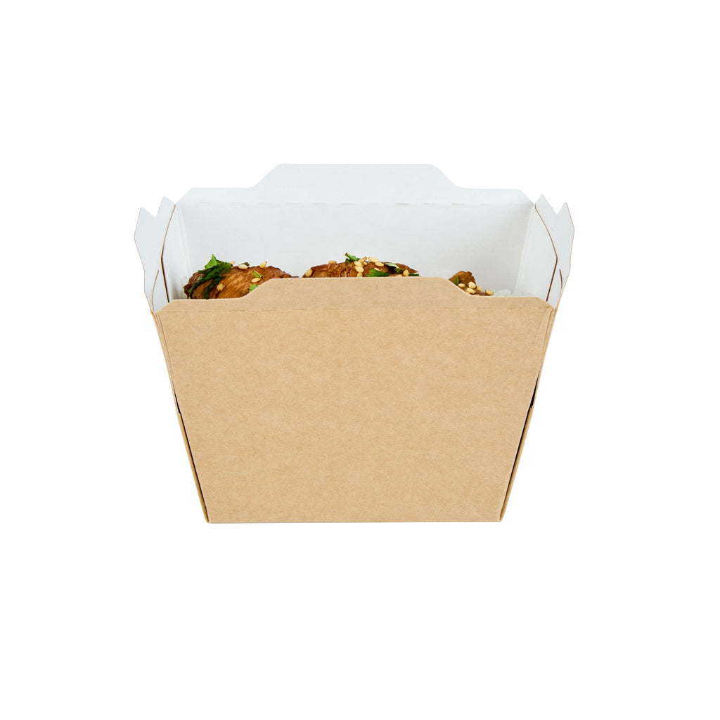 Cafe Vision 17 oz Rectangle Kraft Paper Small Click Lock Container - 4 1/4" x 3 1/4" x 2 3/4" - 200 count box