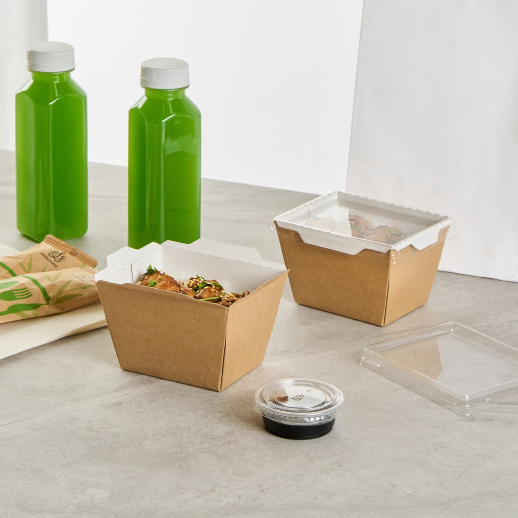 Cafe Vision 17 oz Rectangle Kraft Paper Small Click Lock Container - 4 1/4" x 3 1/4" x 2 3/4" - 200 count box