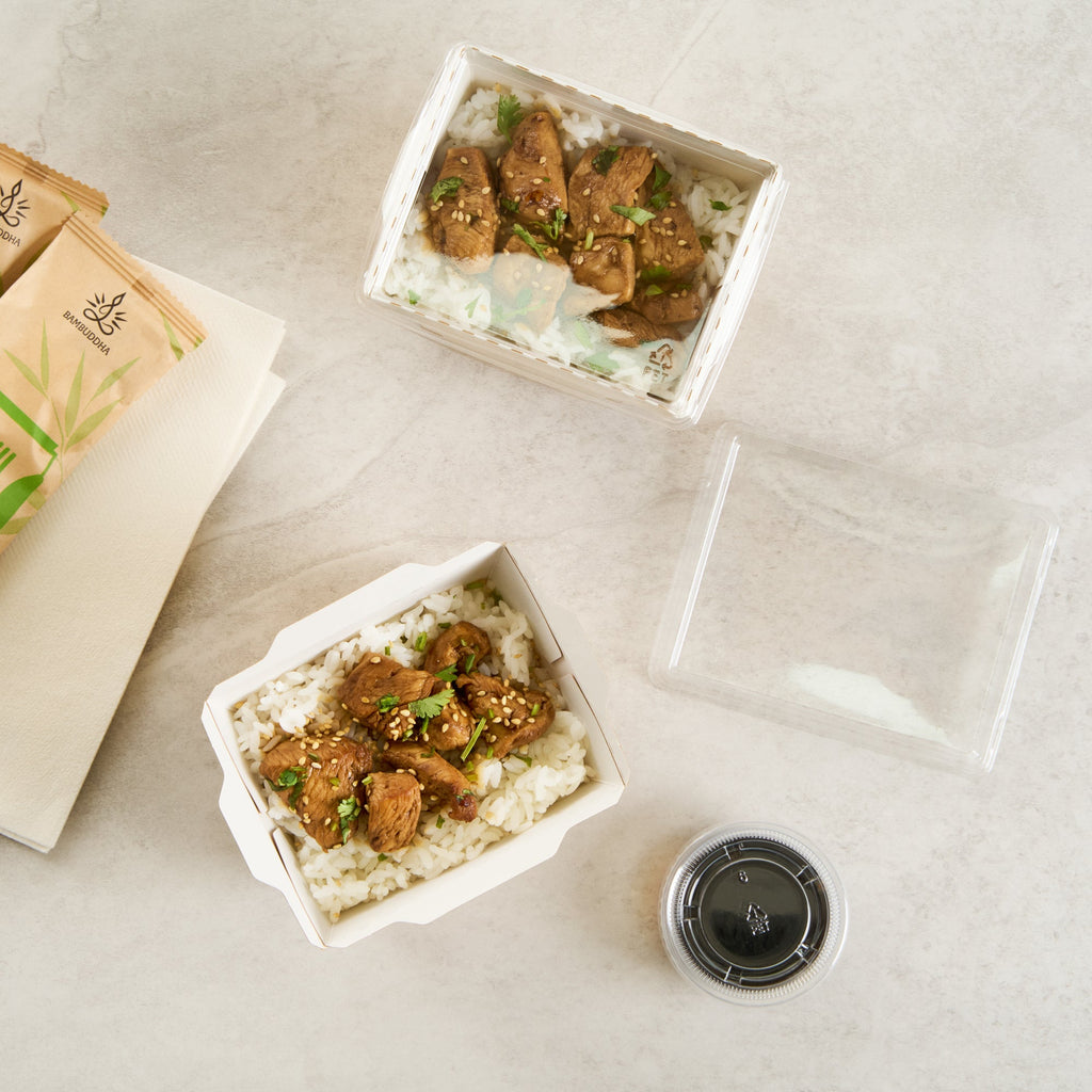 Cafe Vision 17 oz Rectangle Kraft Paper Small Click Lock Container - 4 1/4" x 3 1/4" x 2 3/4" - 200 count box