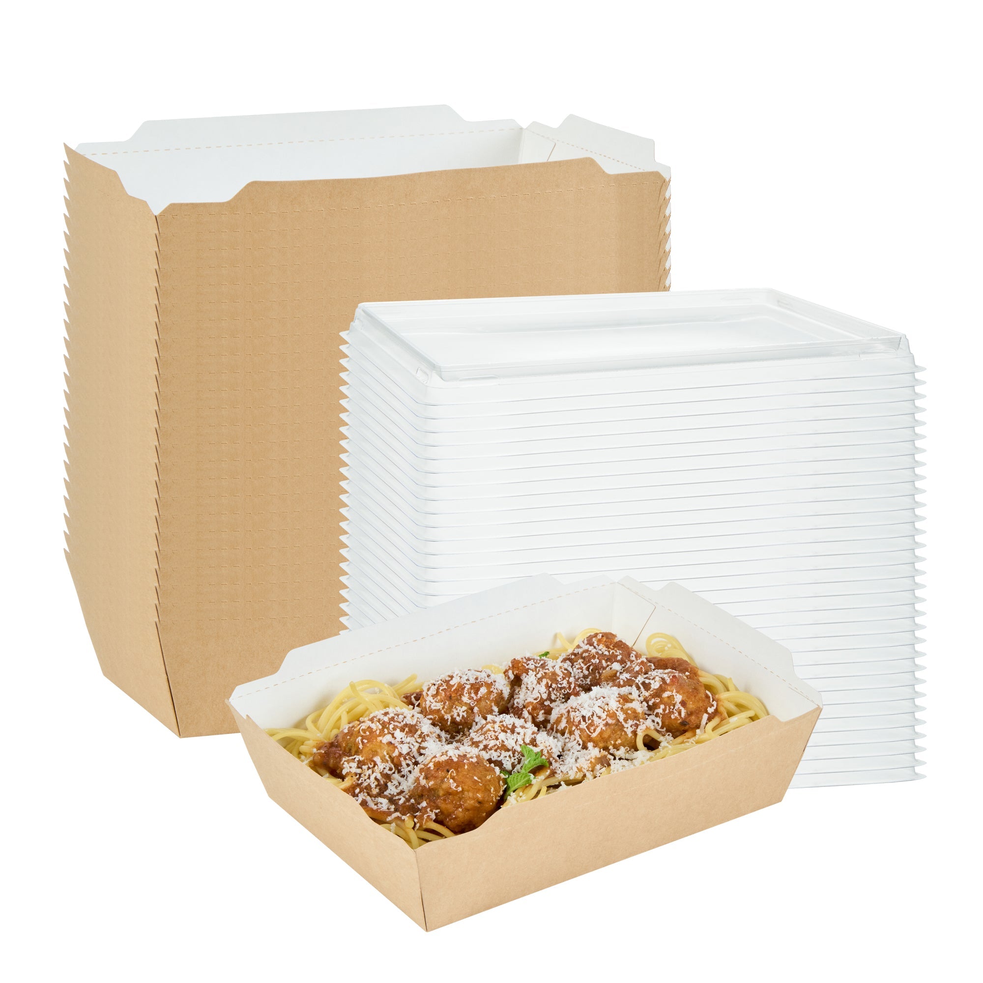 Cafe Vision 34 oz Rectangle Kraft Paper Medium Click Lock Container - 7 1/2" x 5 1/2" x 1 3/4" - 50 count box