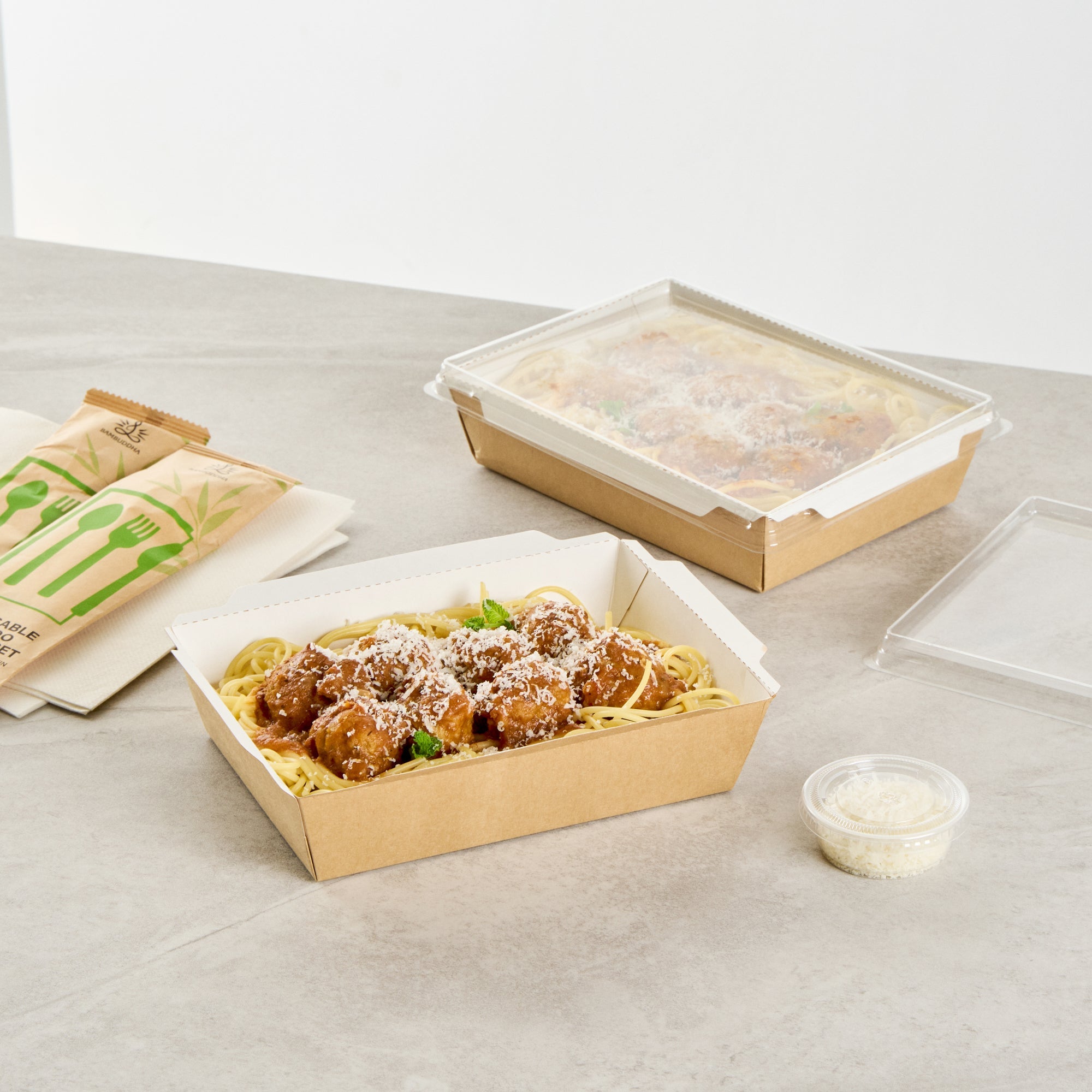 Cafe Vision 34 oz Rectangle Kraft Paper Medium Click Lock Container - 7 1/2" x 5 1/2" x 1 3/4" - 50 count box