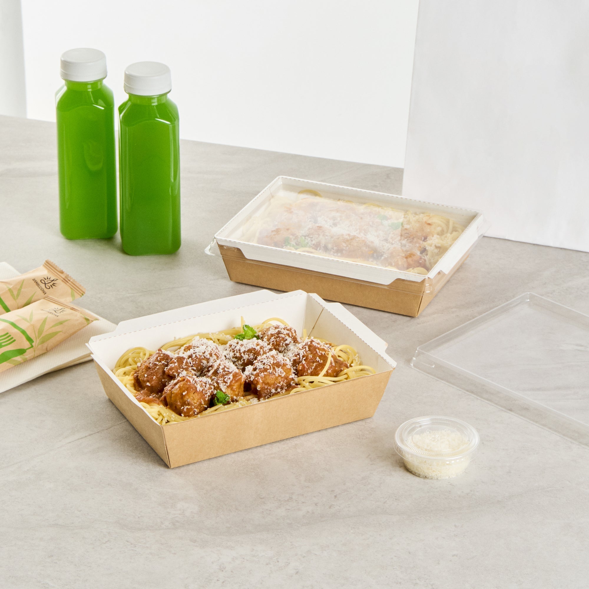 Cafe Vision 34 oz Rectangle Kraft Paper Medium Click Lock Container - 7 1/2" x 5 1/2" x 1 3/4" - 50 count box