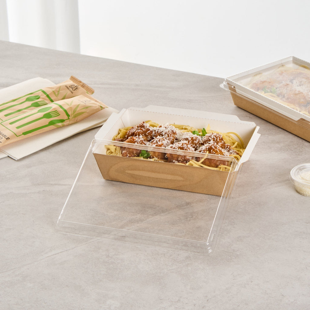 Cafe Vision Rectangle Clear Plastic Lid - Fits Medium Click Lock Container - 50 count box