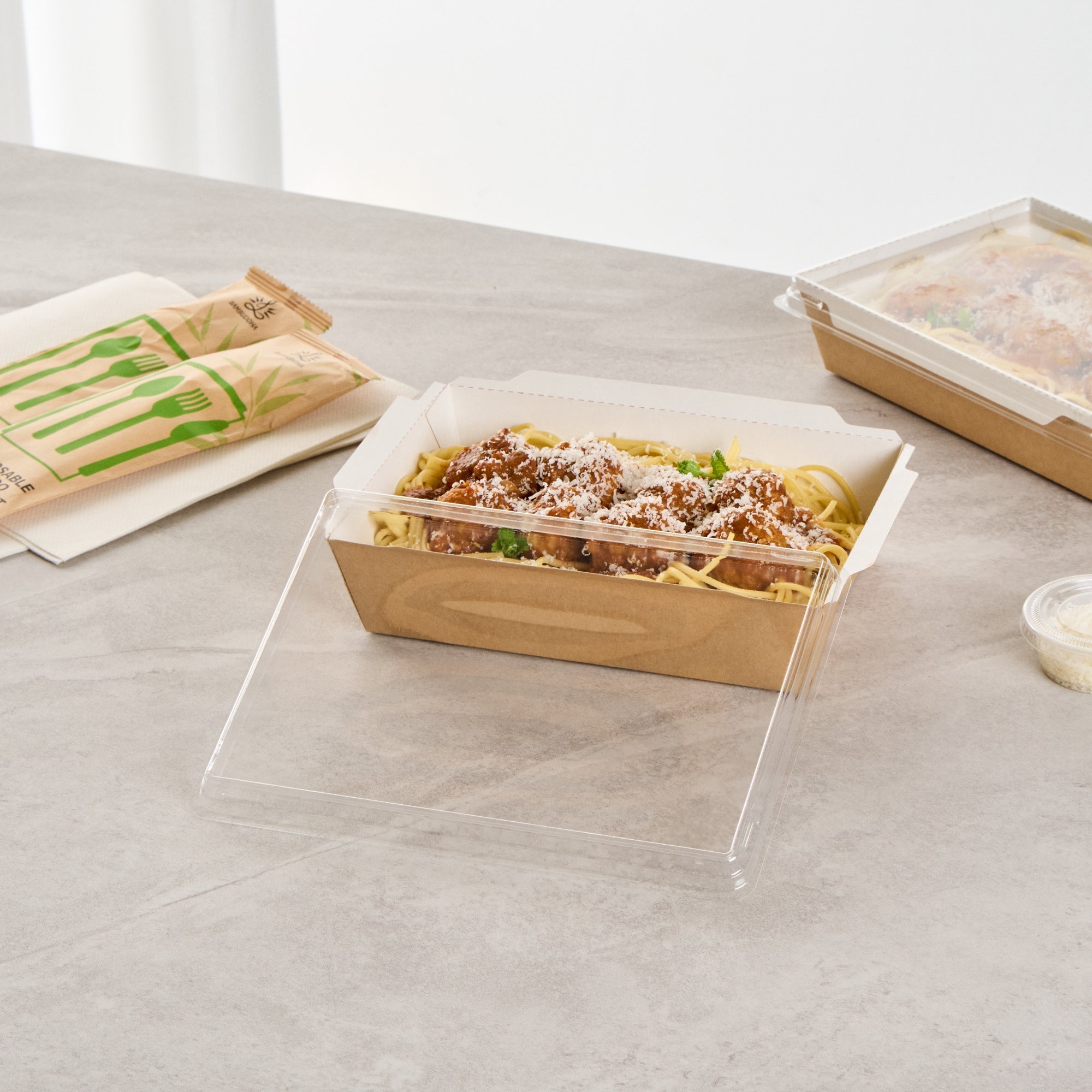 Cafe Vision Rectangle Clear Plastic Lid - Fits Medium Click Lock Container - 50 count box