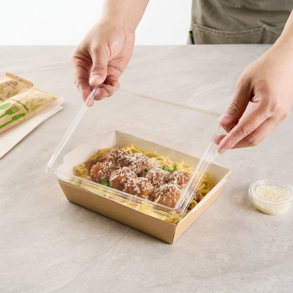 Cafe Vision Rectangle Clear Plastic Lid - Fits Medium Click Lock Container - 50 count box