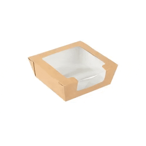 Cafe Vision 26 oz Rectangle Kraft Paper Medium Bio Salad Box - 5 3/4" x 5 3/4" x 1 3/4" - 50 count box