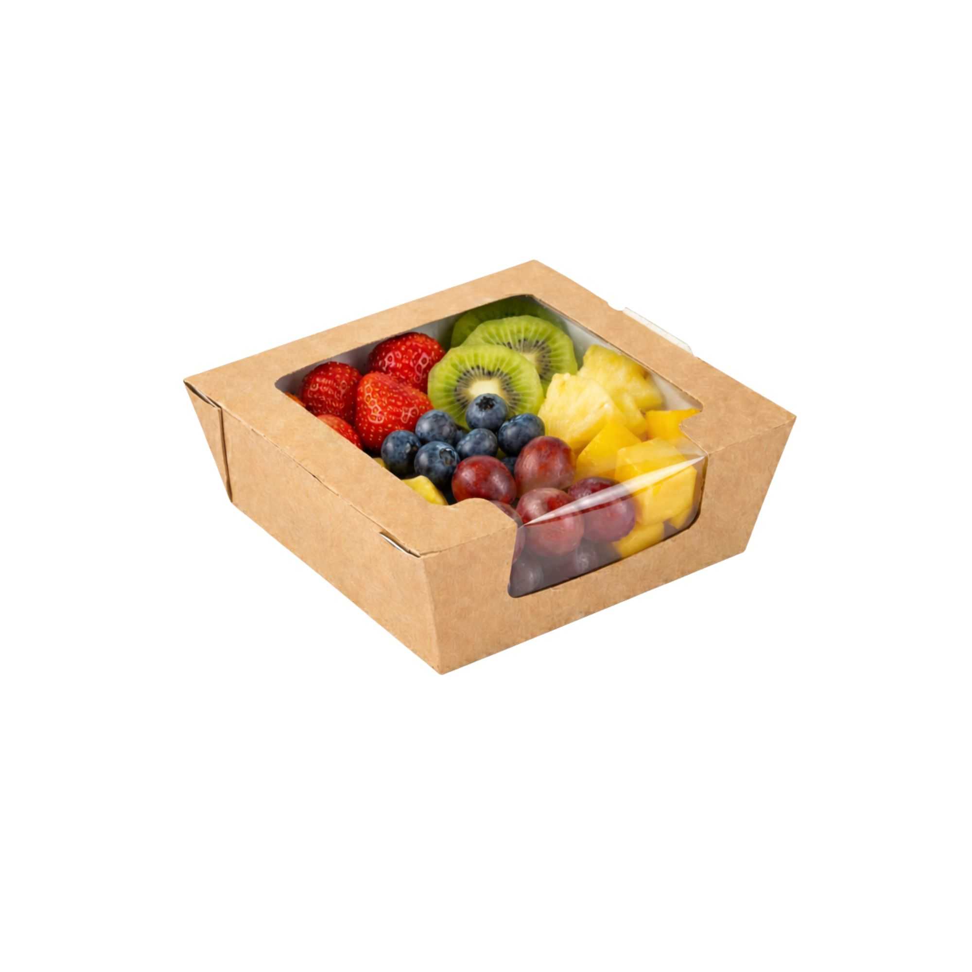 Cafe Vision 26 oz Rectangle Kraft Paper Medium Bio Salad Box - 5 3/4" x 5 3/4" x 1 3/4" - 200 count box