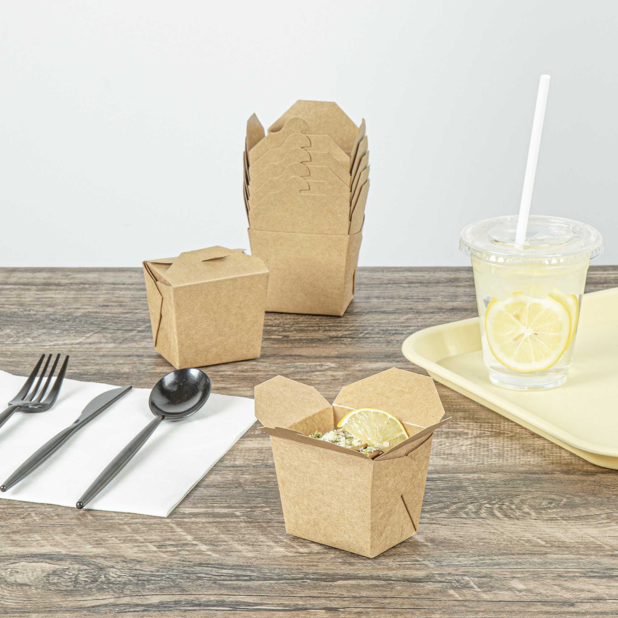 Bio Tek 8 oz Square Kraft Paper Noodle Take Out Container - 2 3/4" x 2 1/4" x 2 1/2" - 25 count box